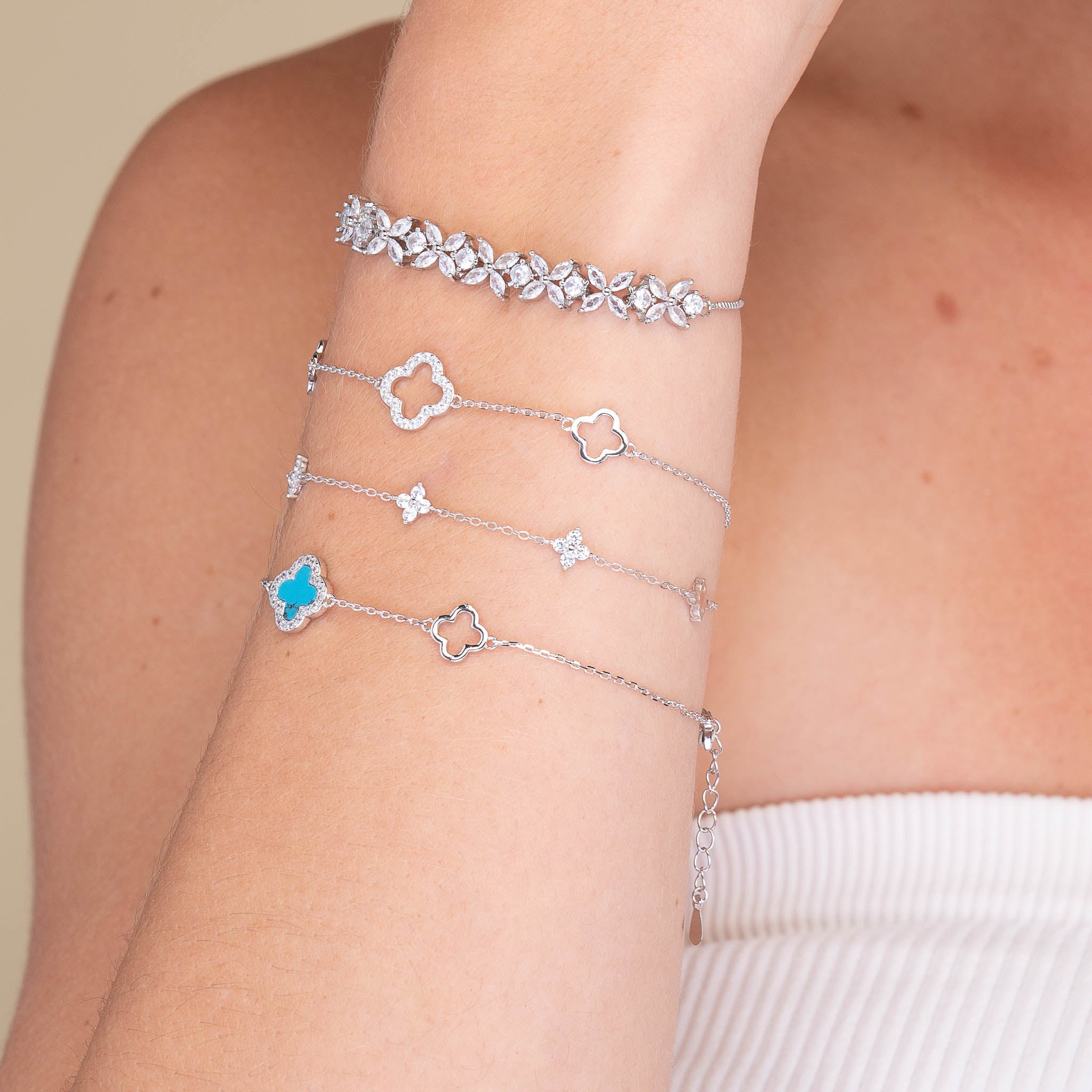 3 Station Clover Turquoise Sapphire Bracelet - Camile & Stone