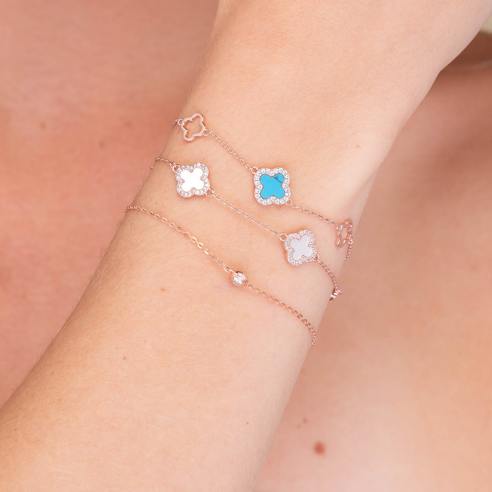 3 Station Clover Turquoise Sapphire Bracelet - Camile & Stone