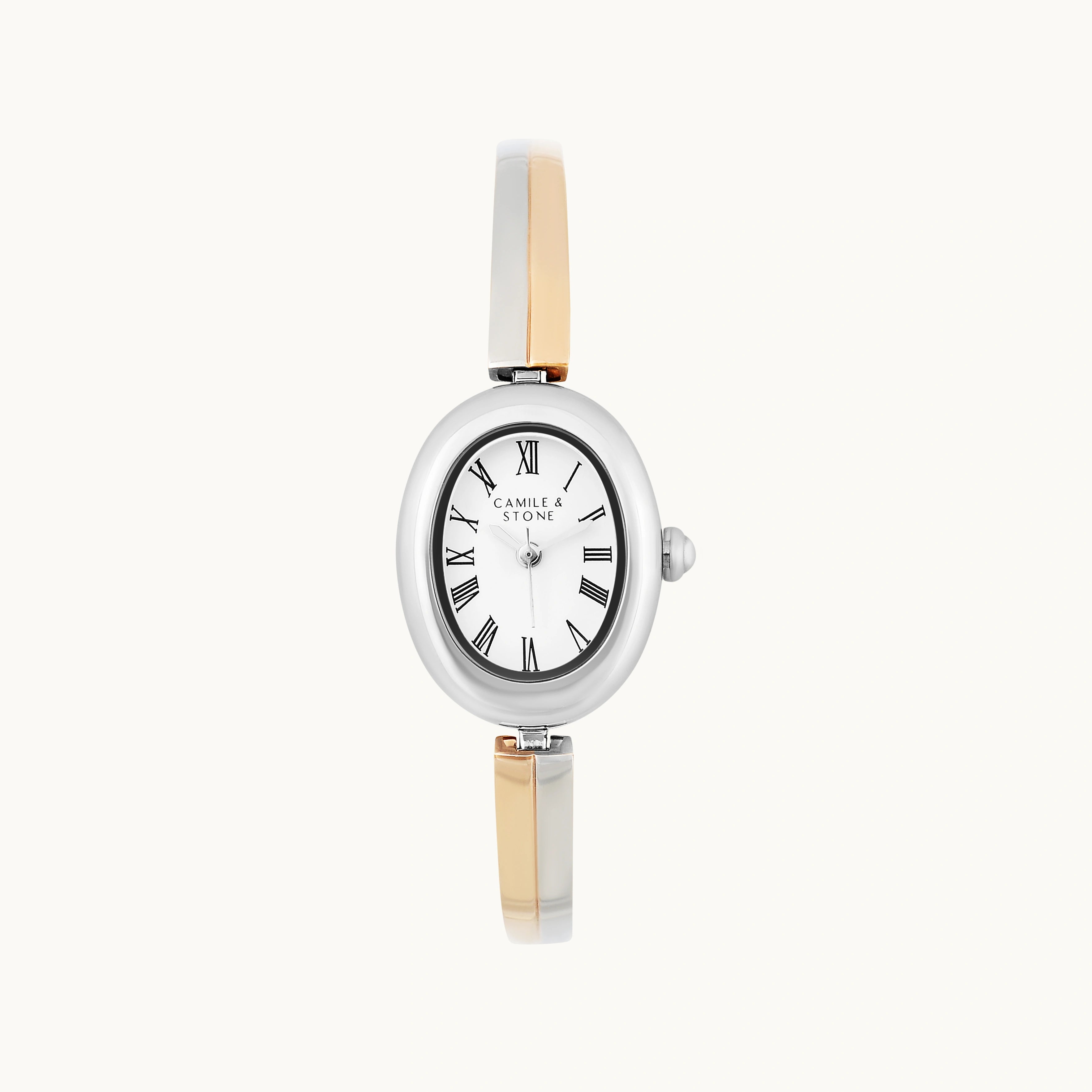 Audrey Two-Tone Oval Watch | Silver