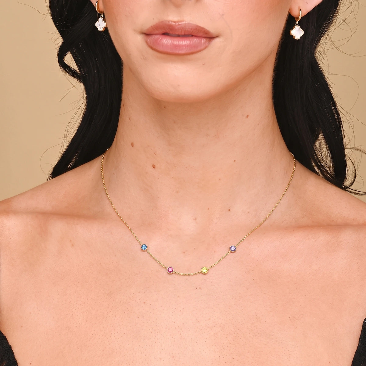 The Multi Birthstone Chain Necklace Rose Gold
