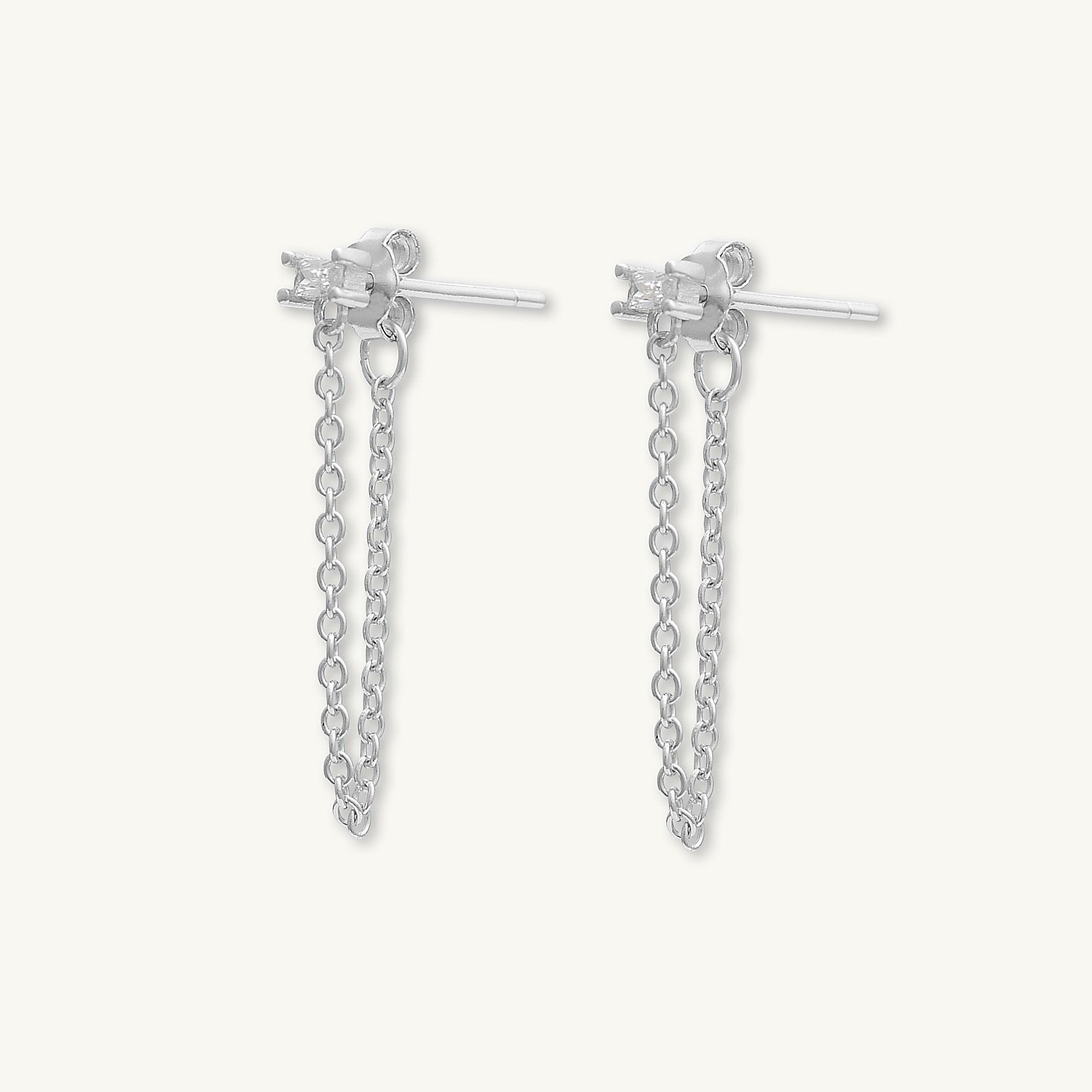Baguette Chain Drop Stud Earrings - Camile & Stone