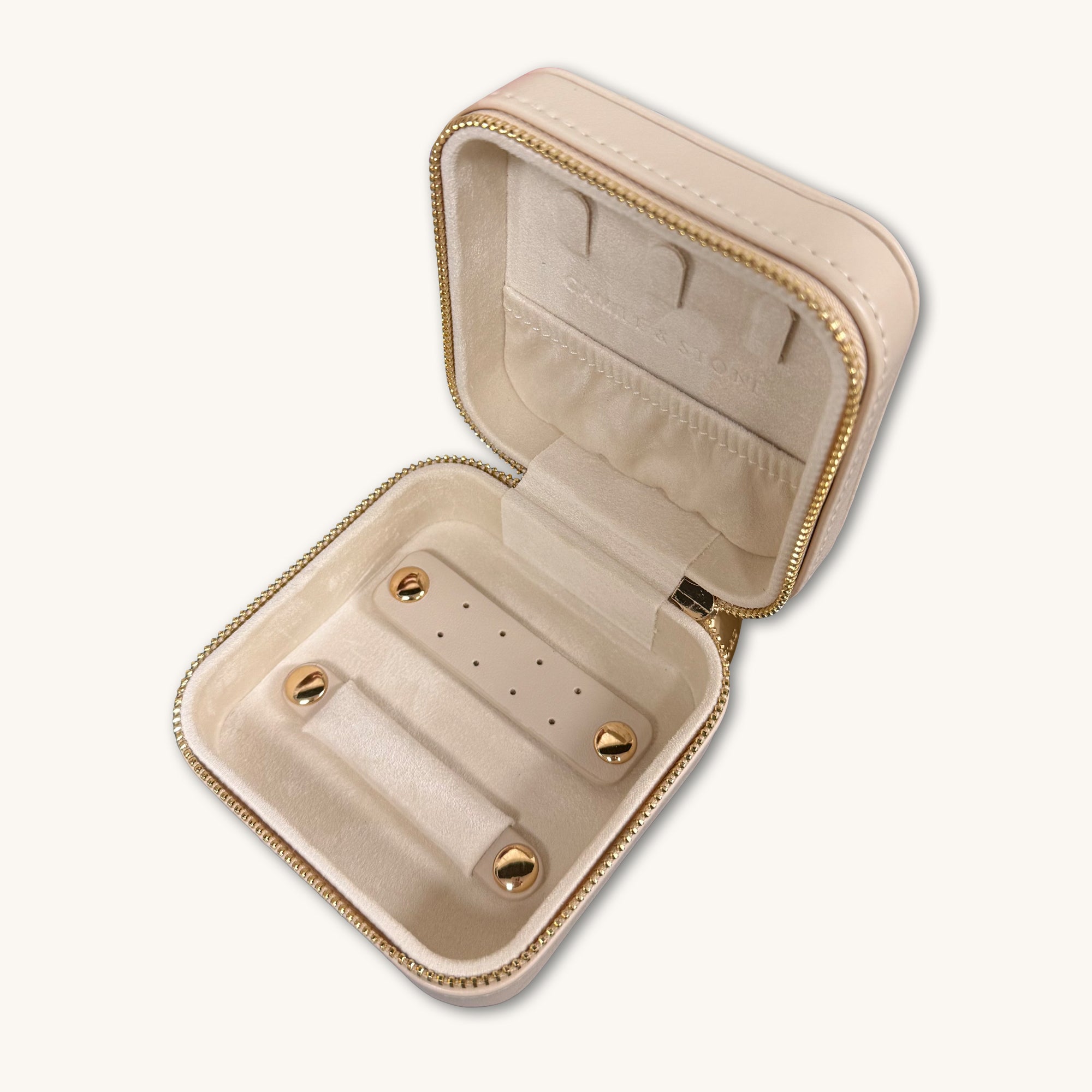 Beige Pebble Velvet Leather Jewellery Travel Case - Camile & Stone