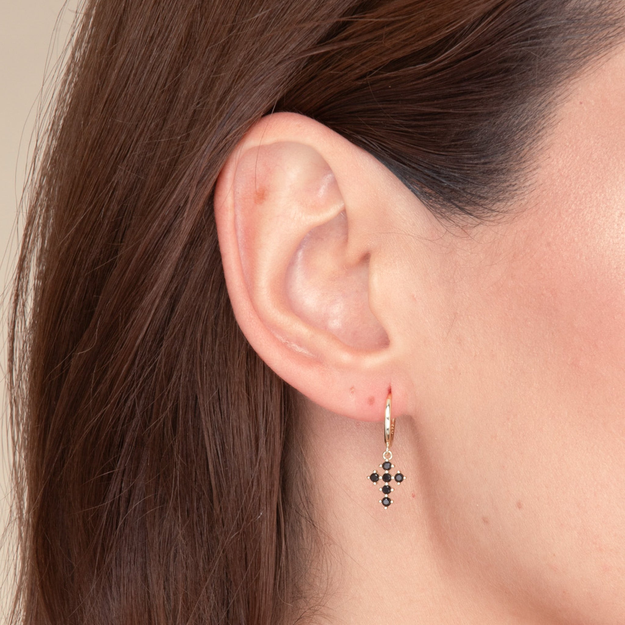 Black Cross Zirconia Huggie Earrings - Camile & Stone