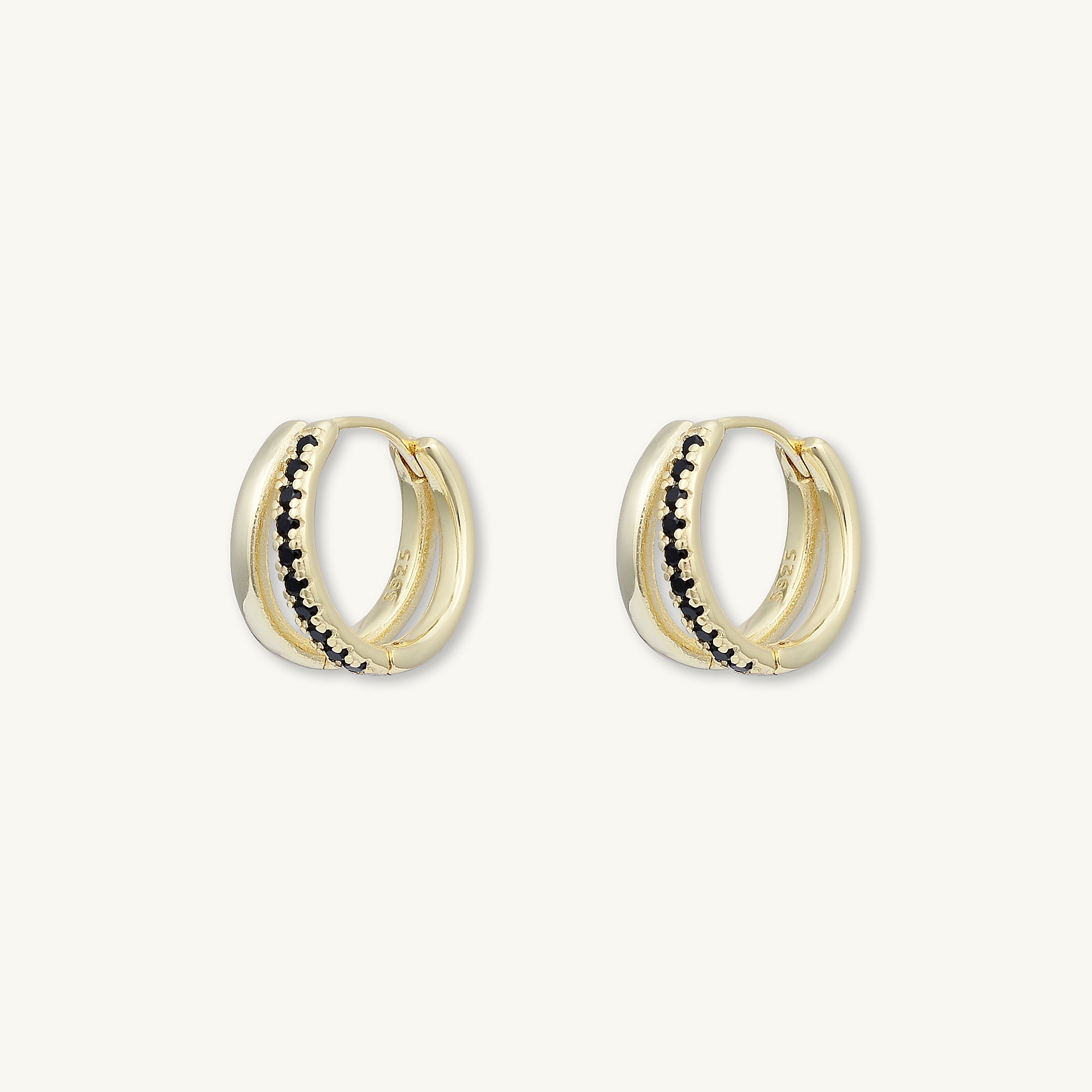 Black Double Zirconia Huggie Hoop Earrings - Camile & Stone