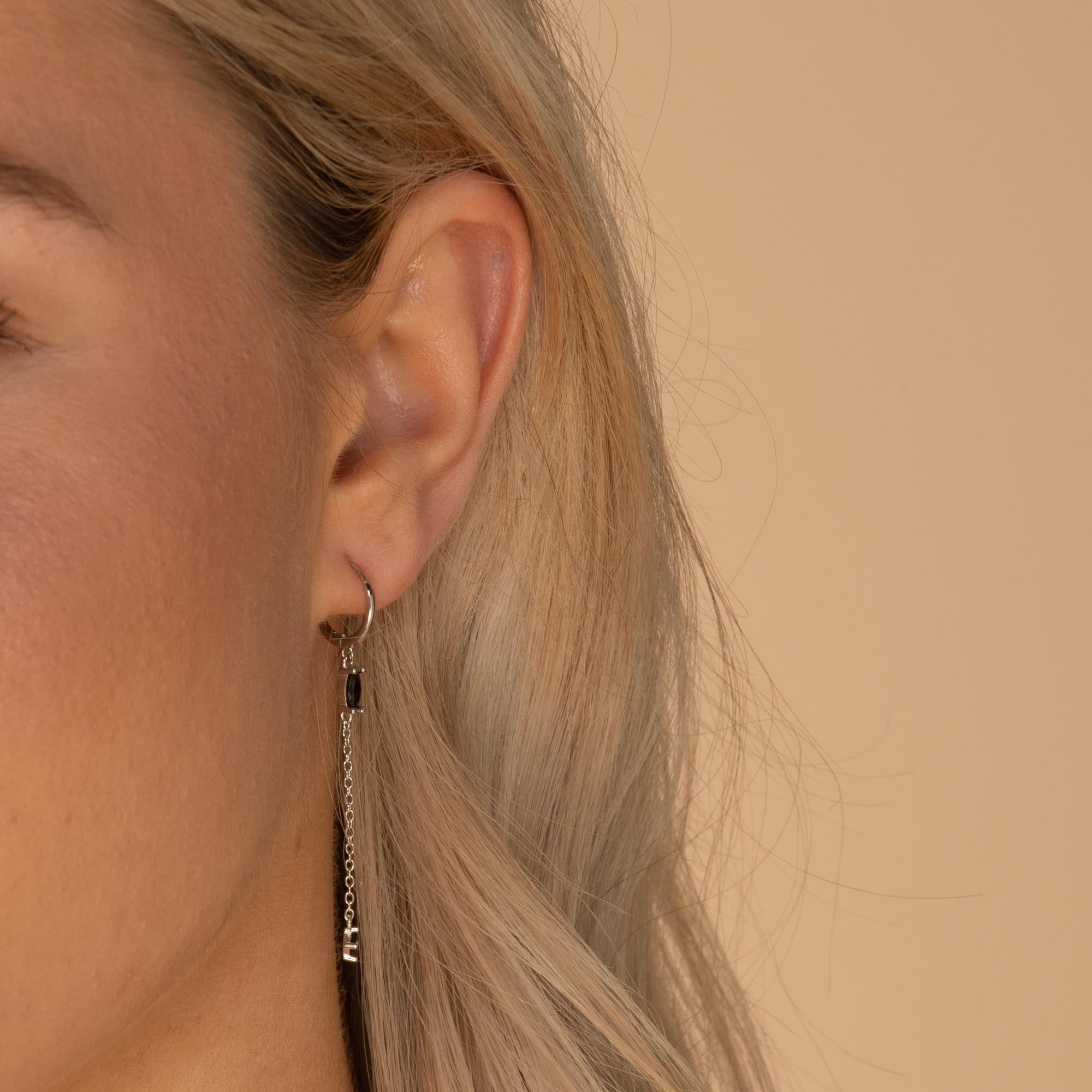 Black Marquise Sapphire Drop Huggie Earrings - Camile & Stone