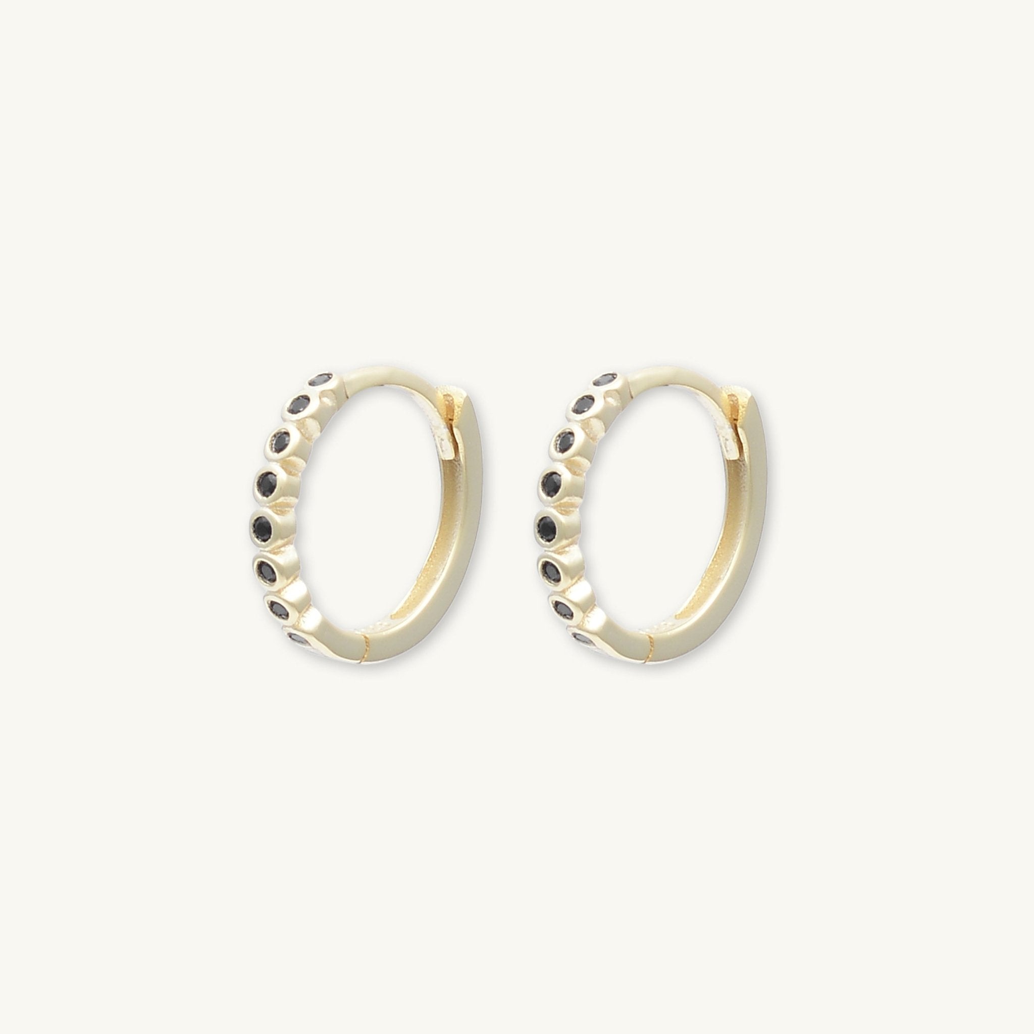 Black Round Sappphire Huggie Hoops - Camile & Stone