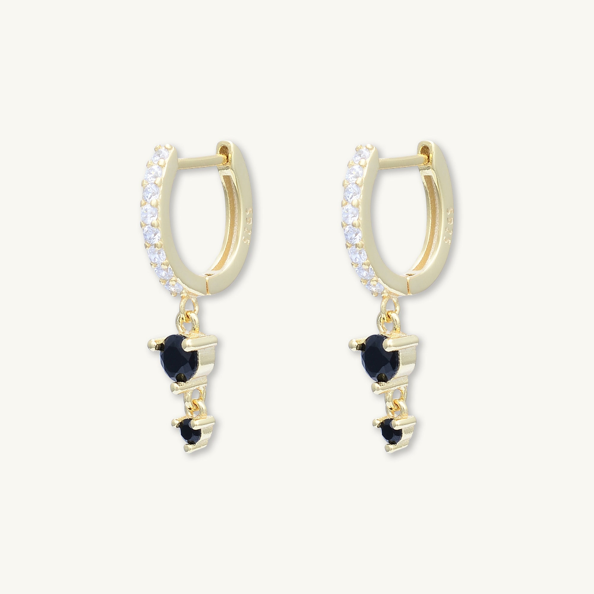 Black Sapphire Double Dangling Huggie Earrings - Camile & Stone