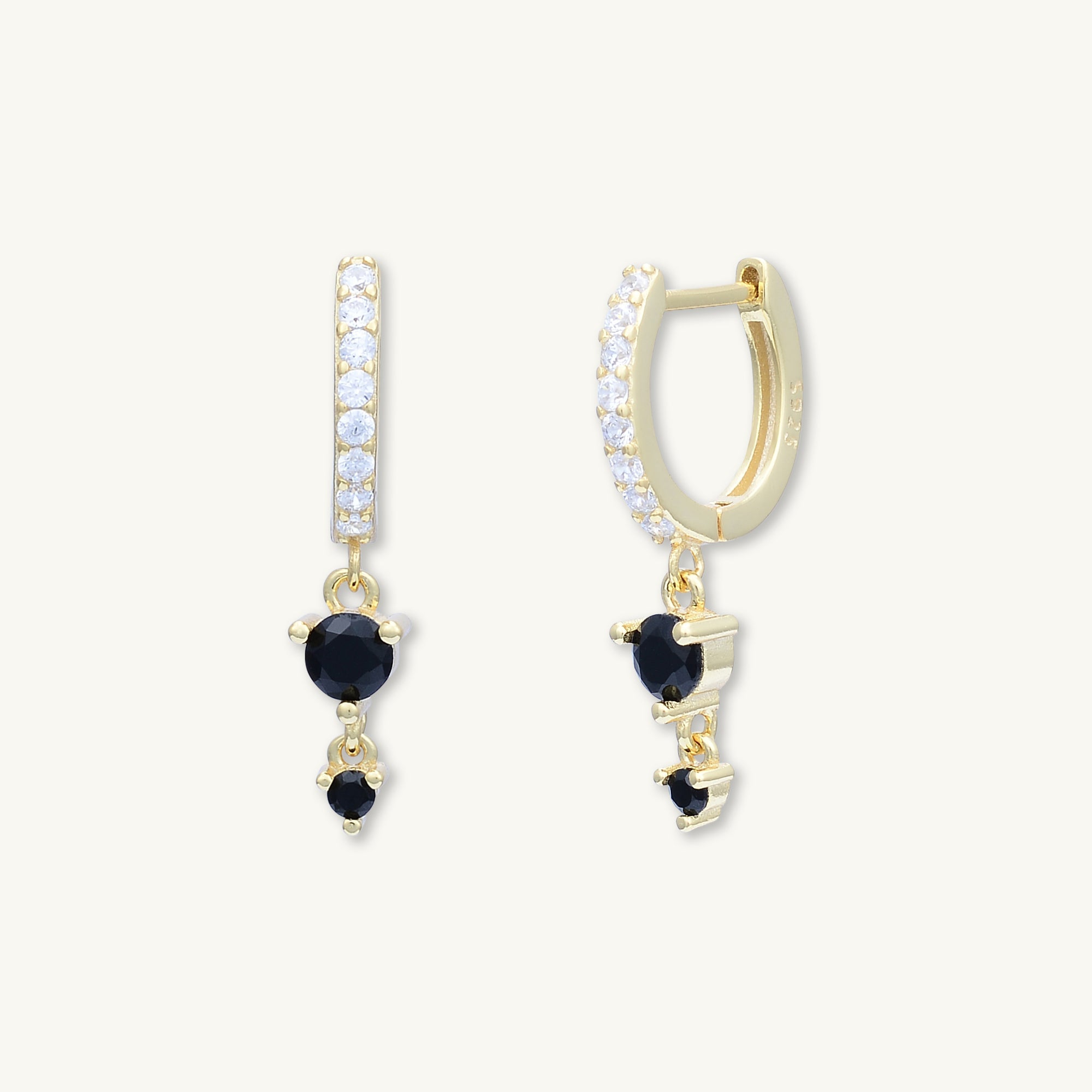 Black Sapphire Double Dangling Huggie Earrings - Camile & Stone