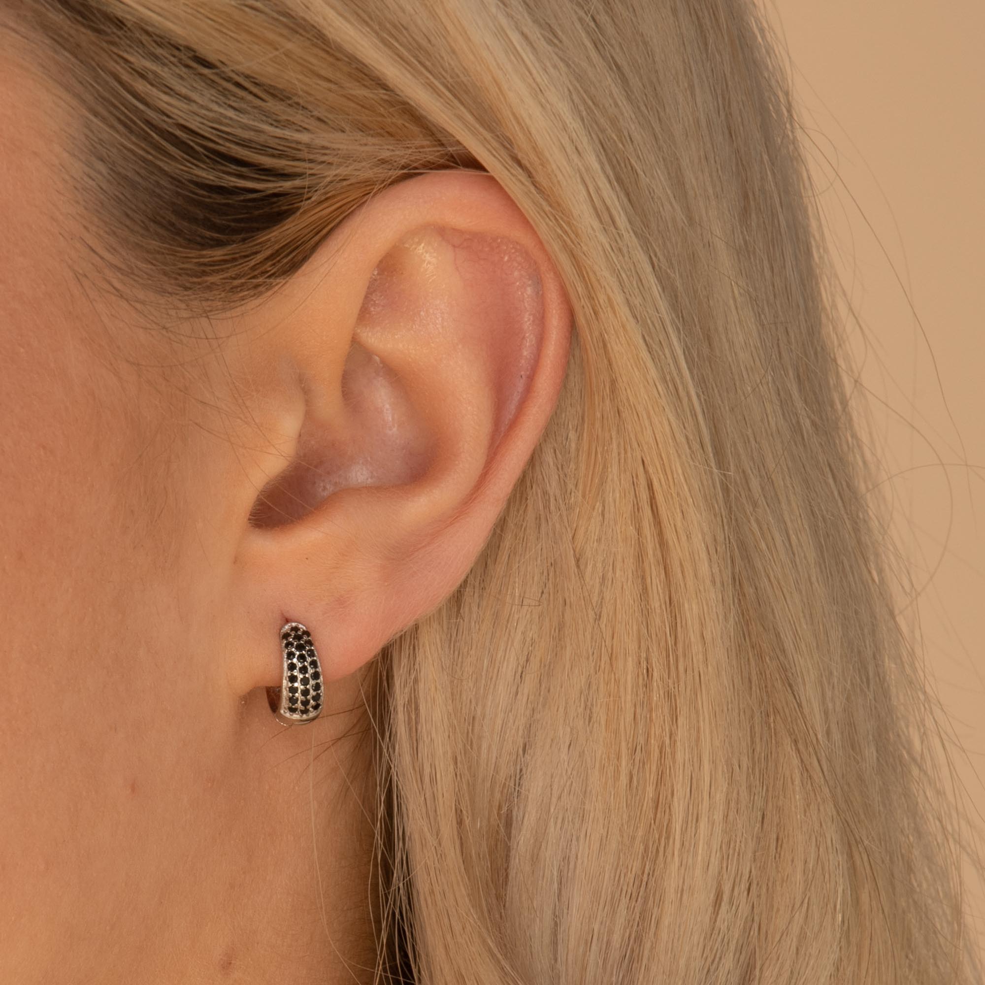 Black Sapphire Thick Dome Huggie Earrings - Camile & Stone