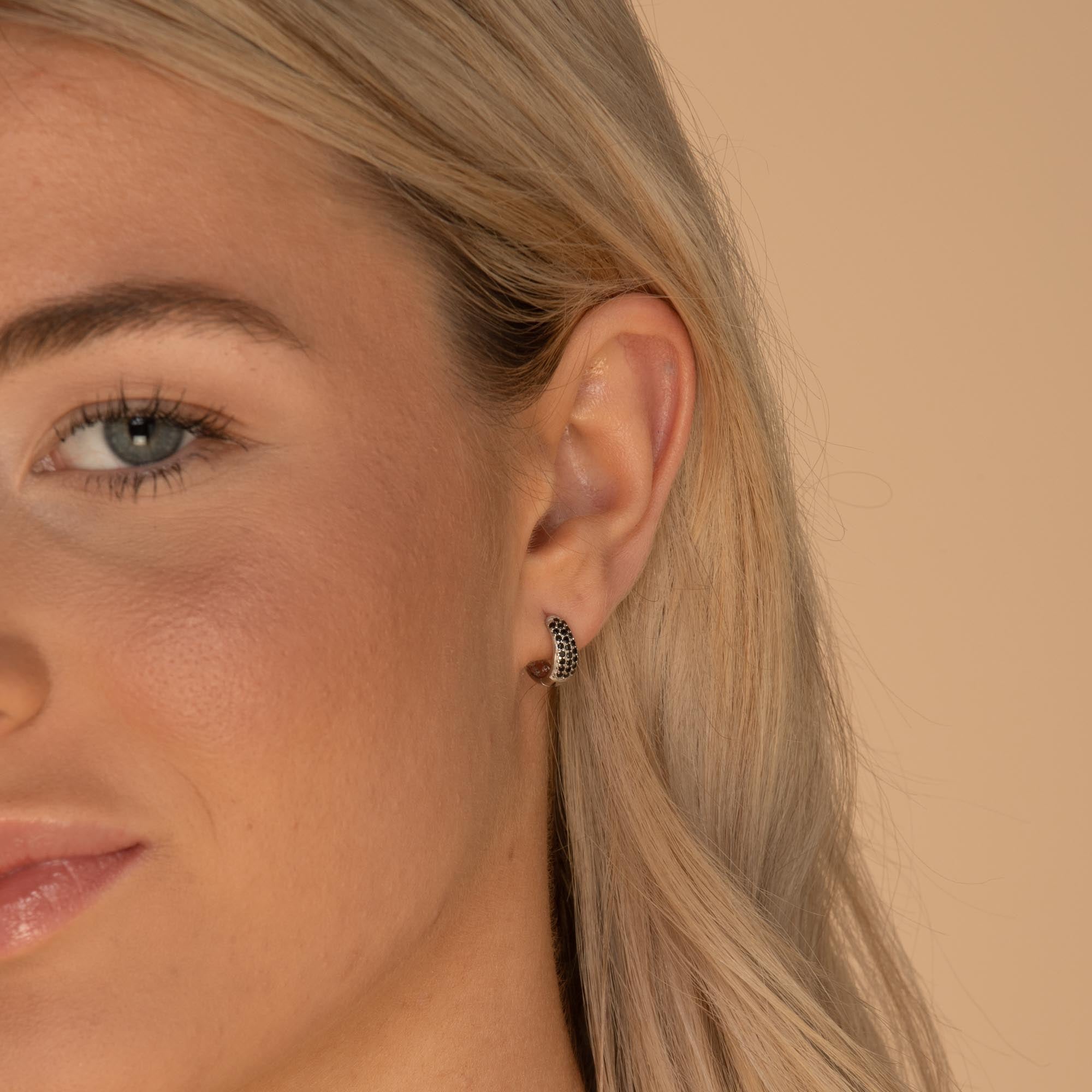 Black Sapphire Thick Dome Huggie Earrings - Camile & Stone