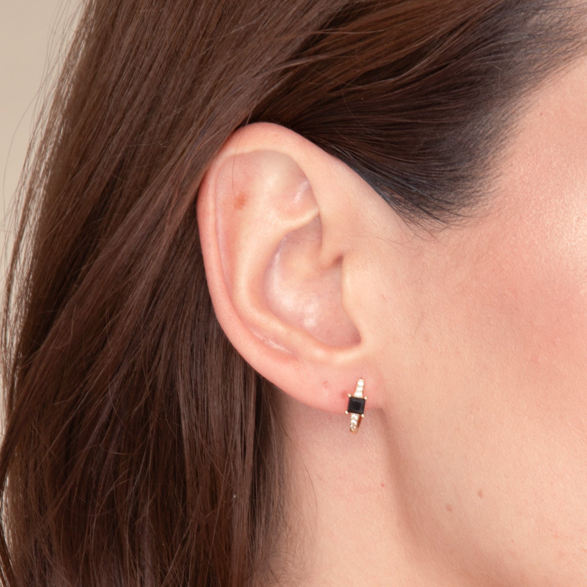 Black Square Sapphire Huggie Earrings - Camile & Stone