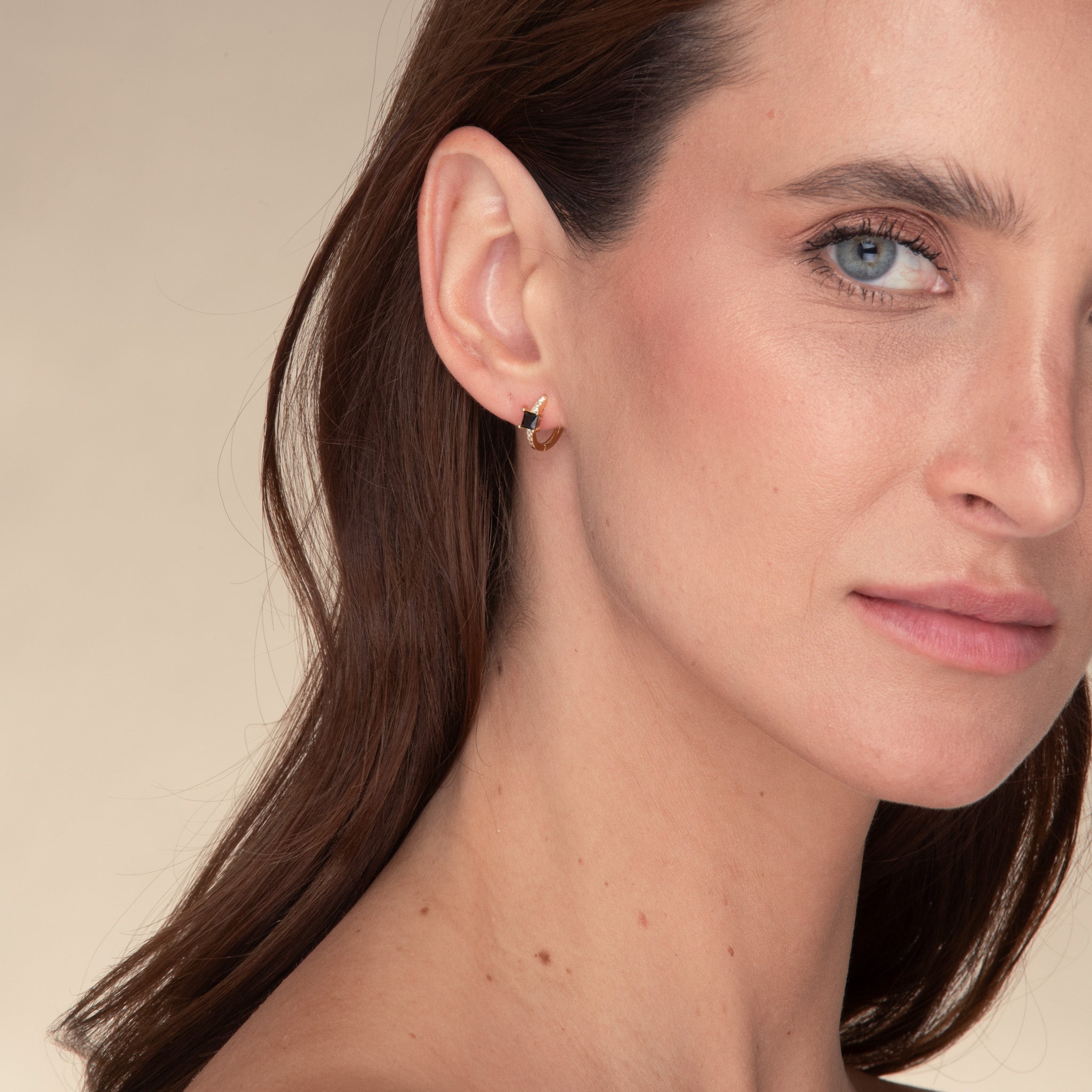 Black Square Sapphire Huggie Earrings - Camile & Stone