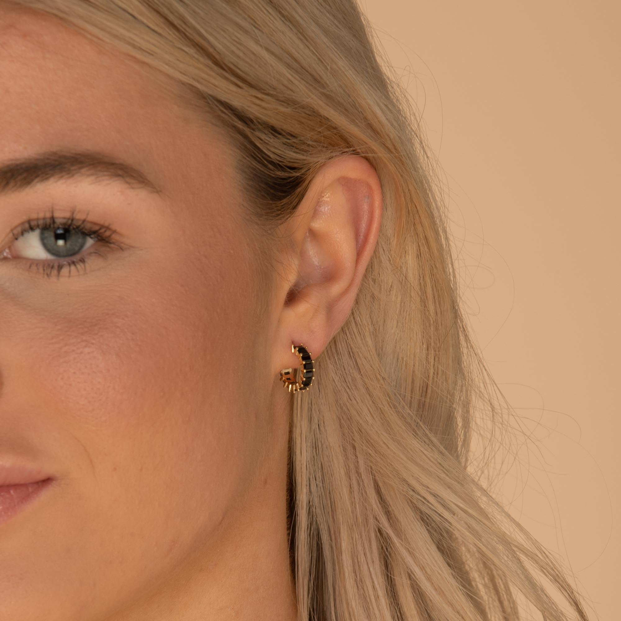 Black Statement Zirconia Huggie Hoop Earrings - Camile & Stone