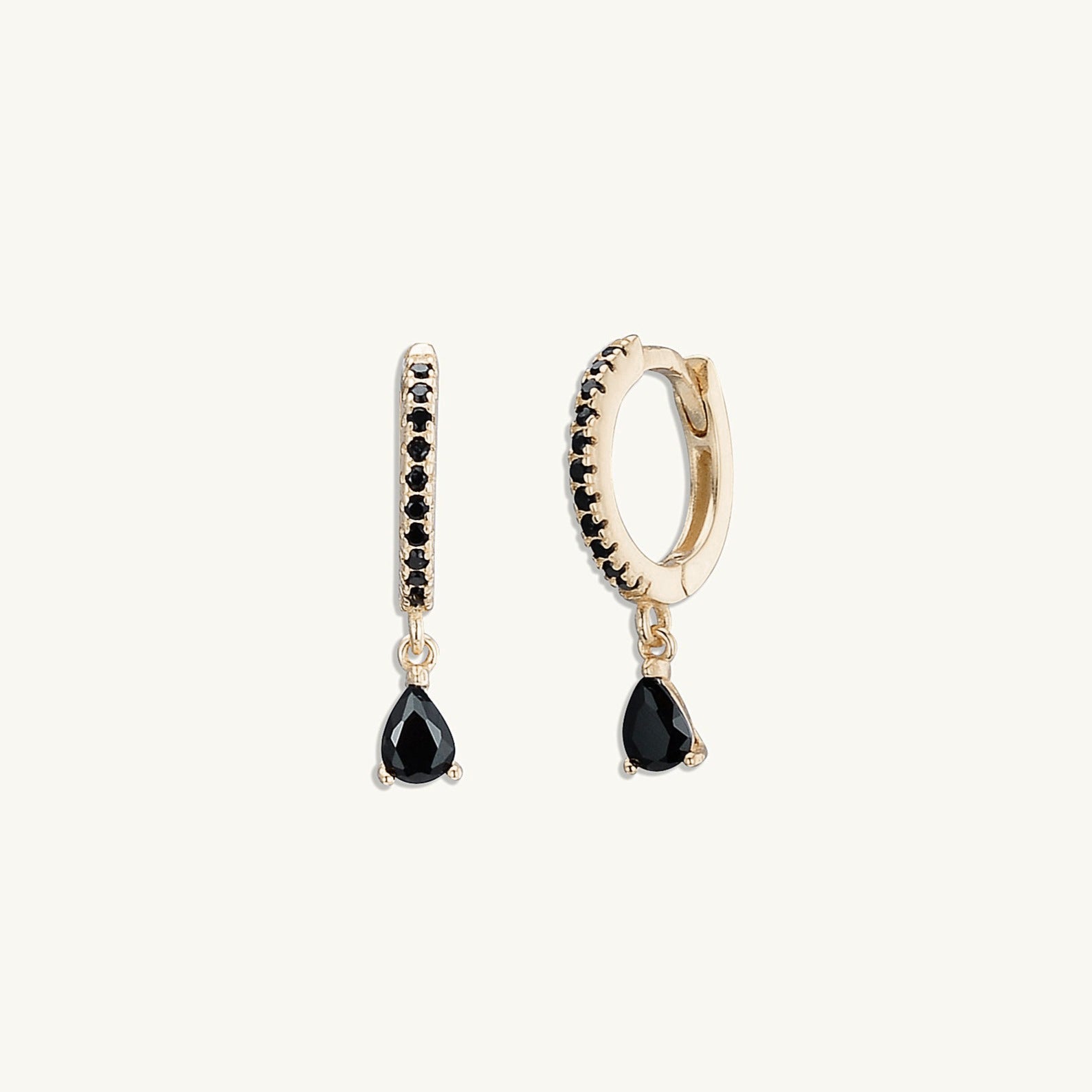 Black Teardrop Solitaire Hoops - Camile & Stone