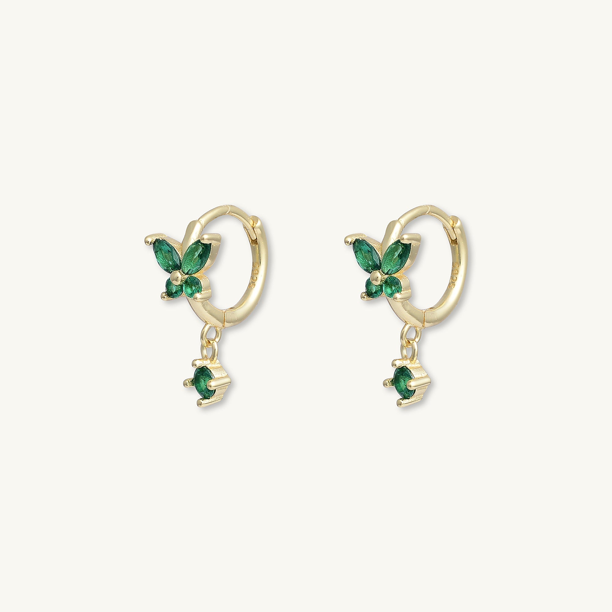 Butterfly Emerald Drop Huggie Earrings - Camile & Stone
