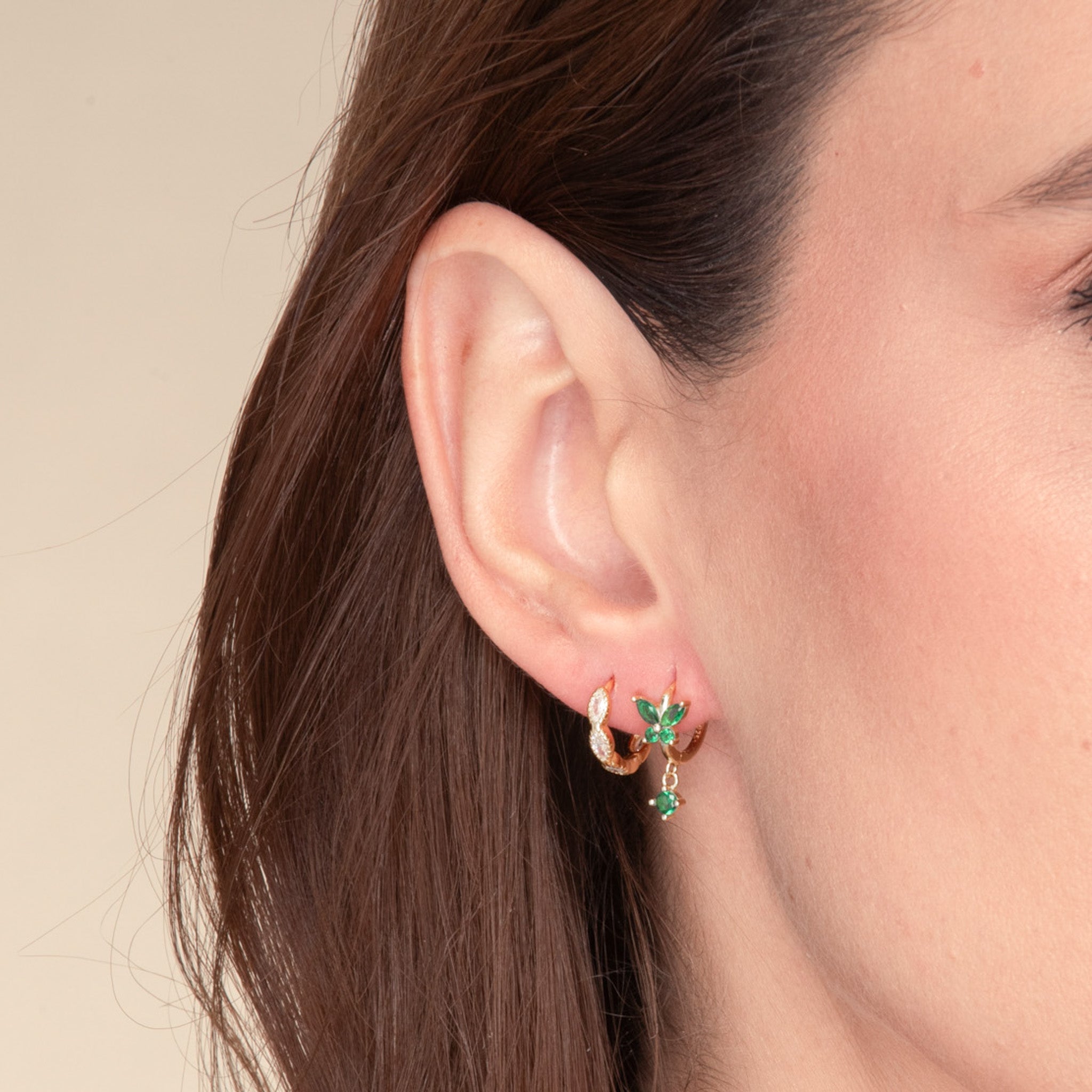 Butterfly Emerald Drop Huggie Earrings - Camile & Stone