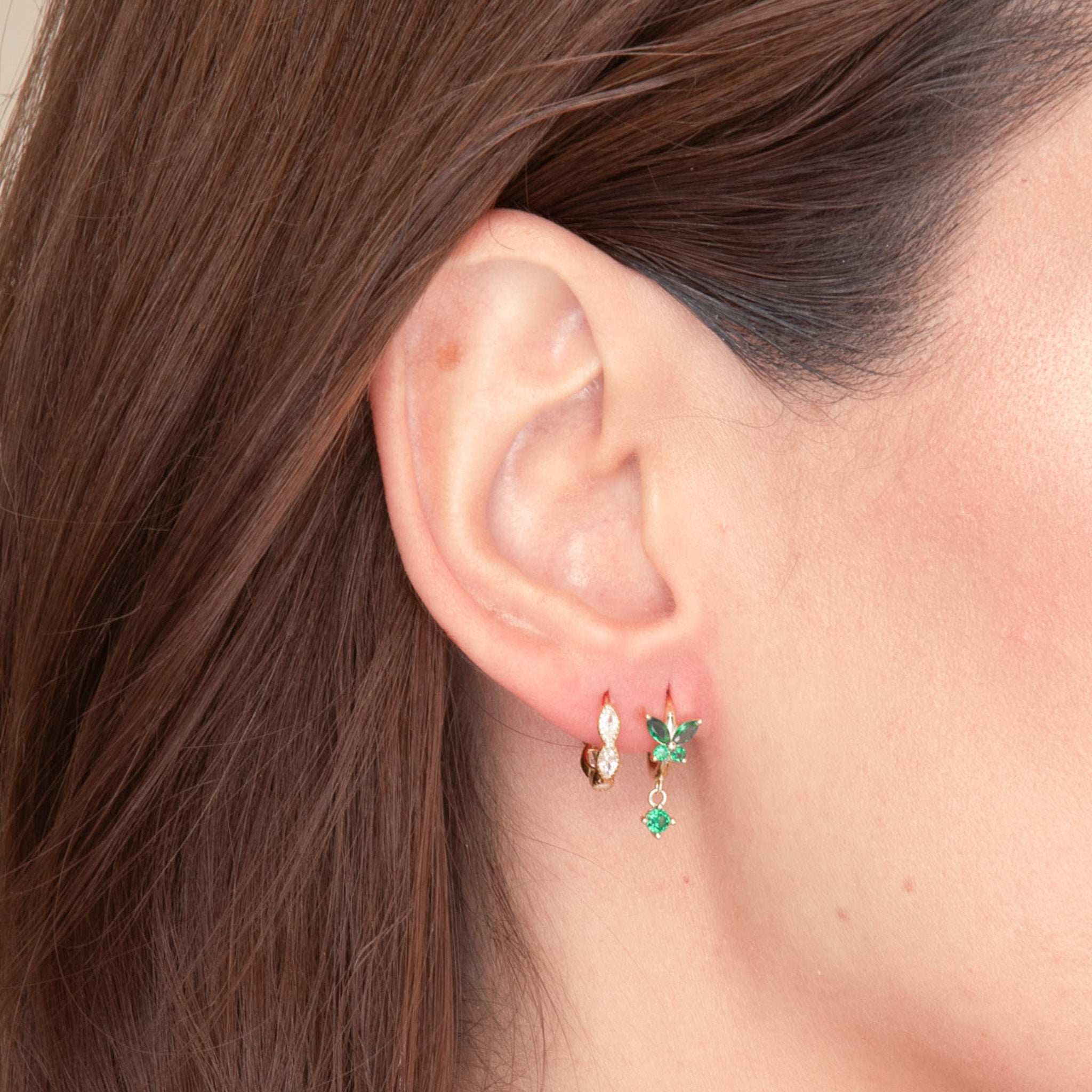 Butterfly Emerald Drop Huggie Earrings - Camile & Stone