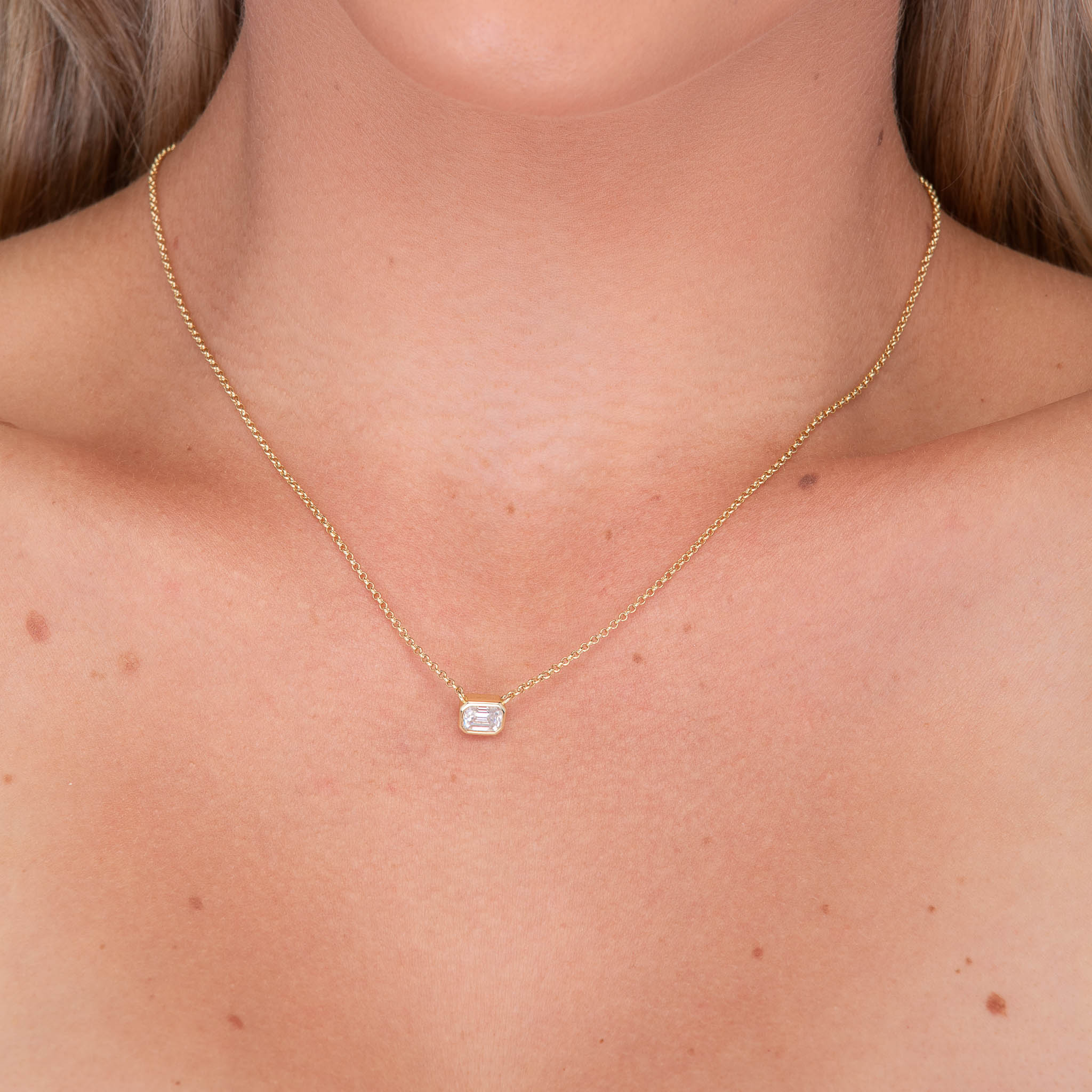 Classic Emerald Bezel Moissanite Necklace 1 Carat - Camile & Stone