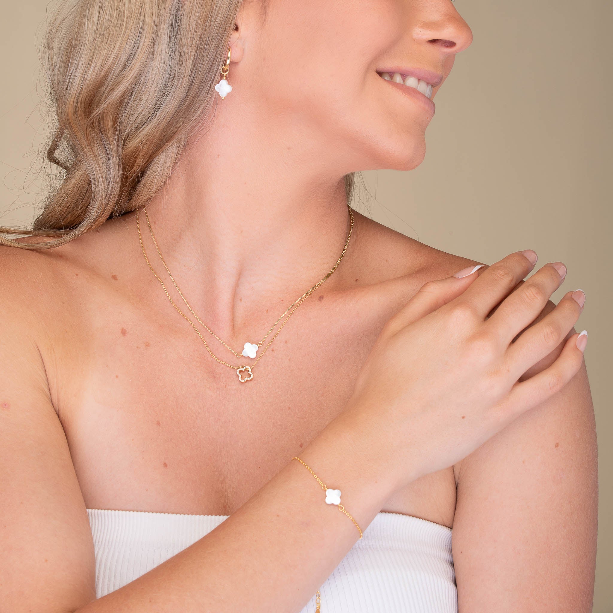 Clover MOP Huggie Hoop Earrings - Camile & Stone