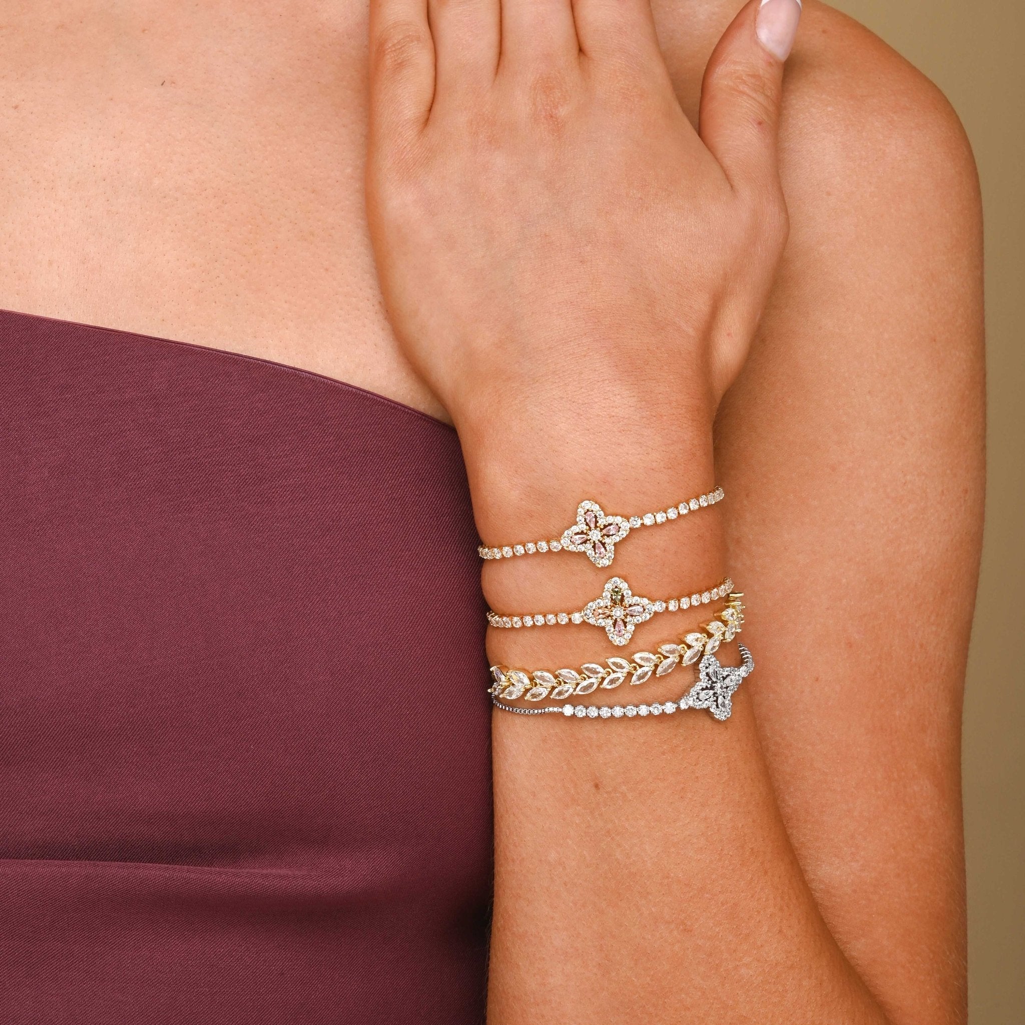 Clover Tennis Pink Zirconia Chain Bracelet - Camile & Stone