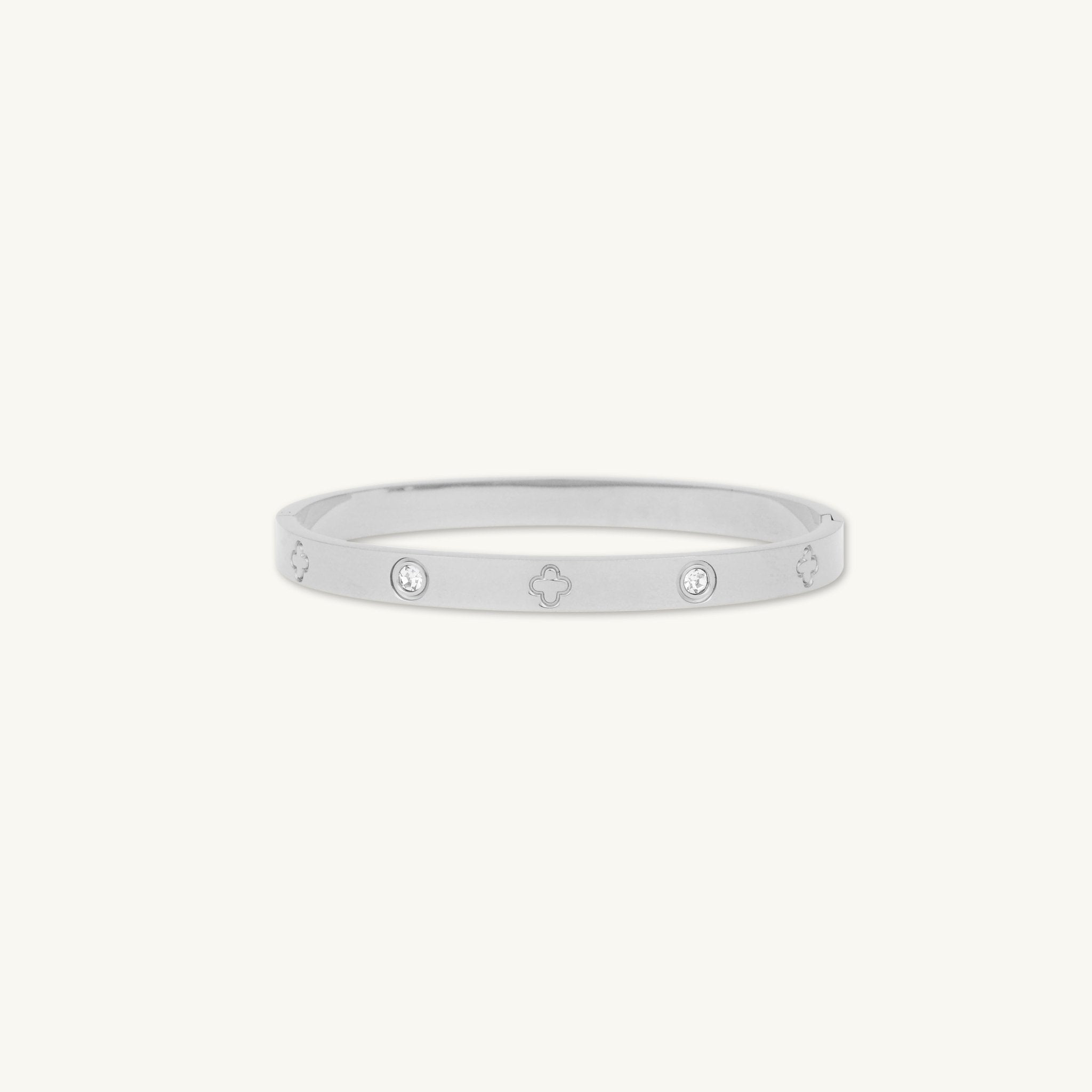 Clover Zirconia Hinged Bangle Bracelet - Camile & Stone