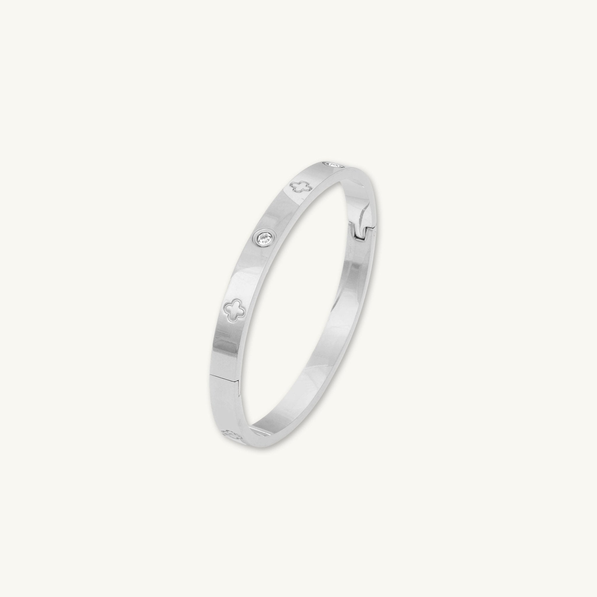 Clover Zirconia Hinged Bangle Bracelet - Camile & Stone