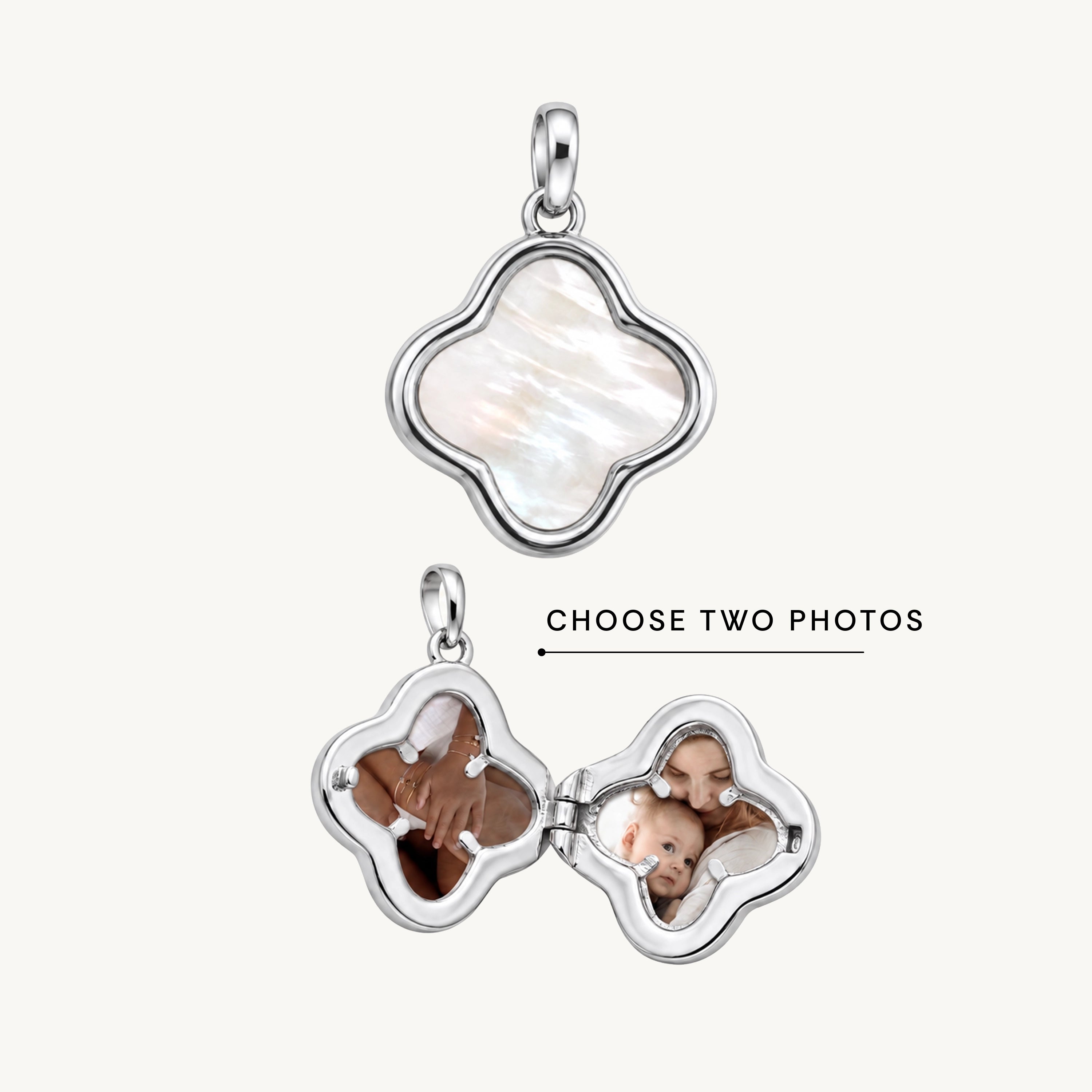 Clover MOP Photo Locket Pendant