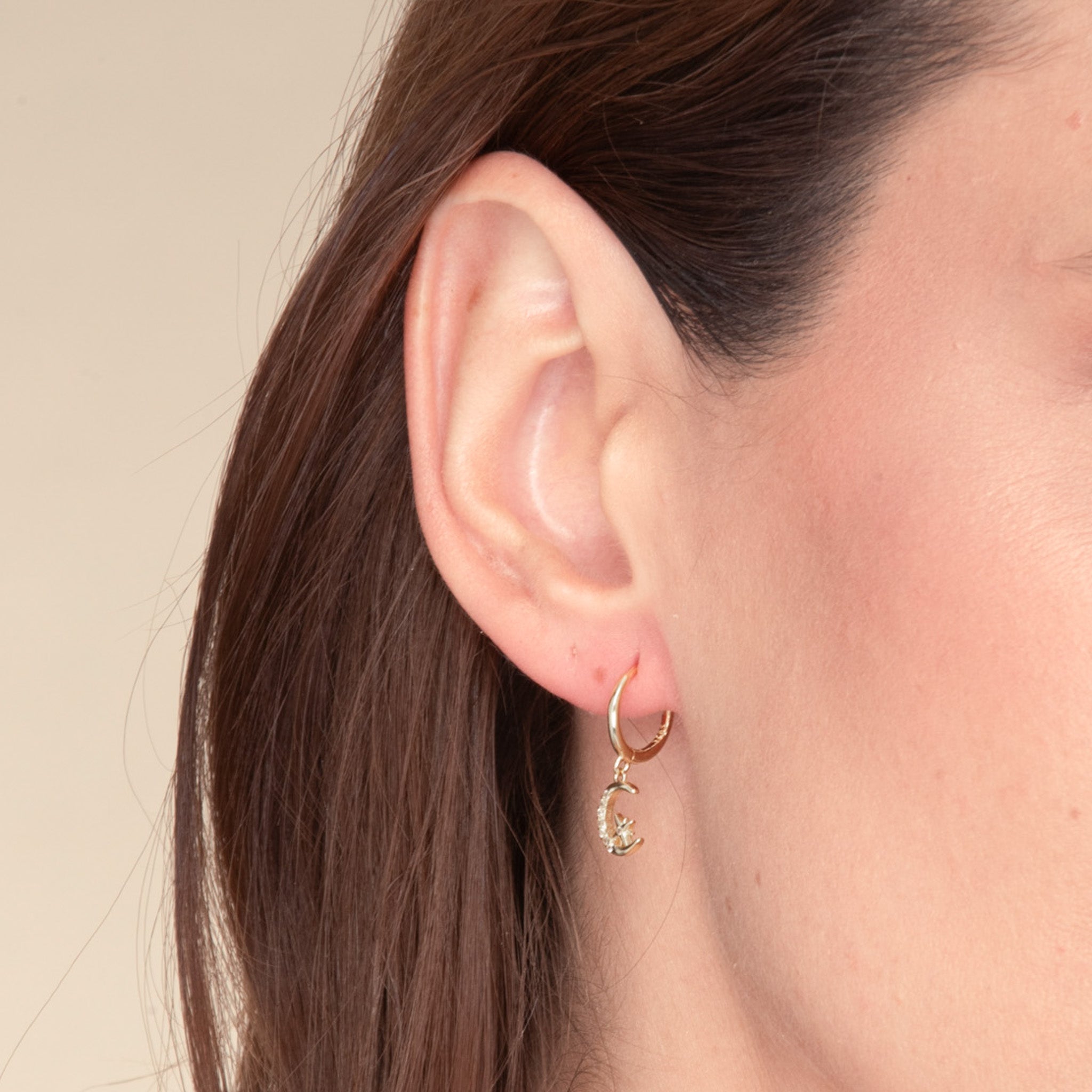 Crescent Moon Zirconia Huggie Earrings - Camile & Stone