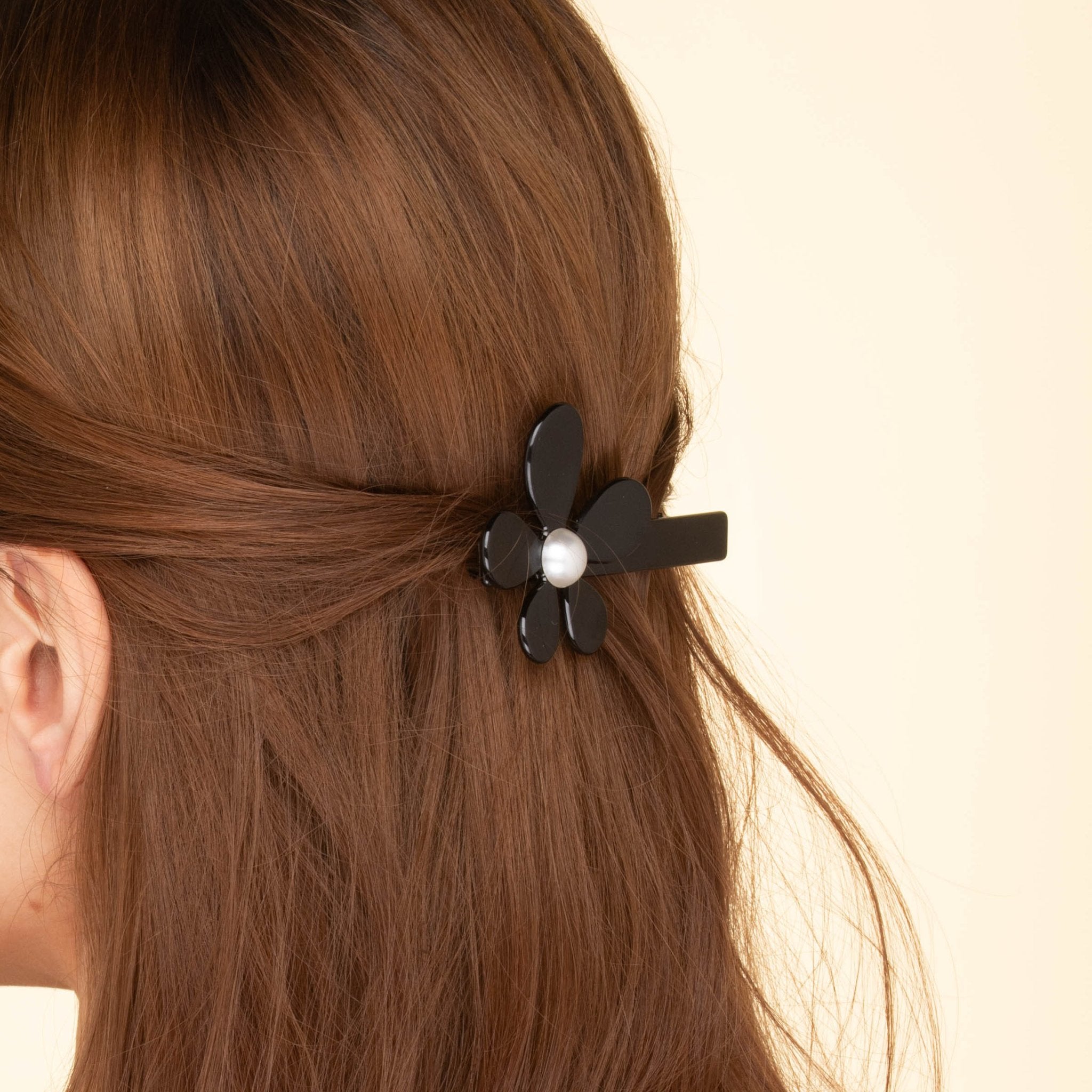 Daisy Black Pearl French Hair Clip - Camile & Stone