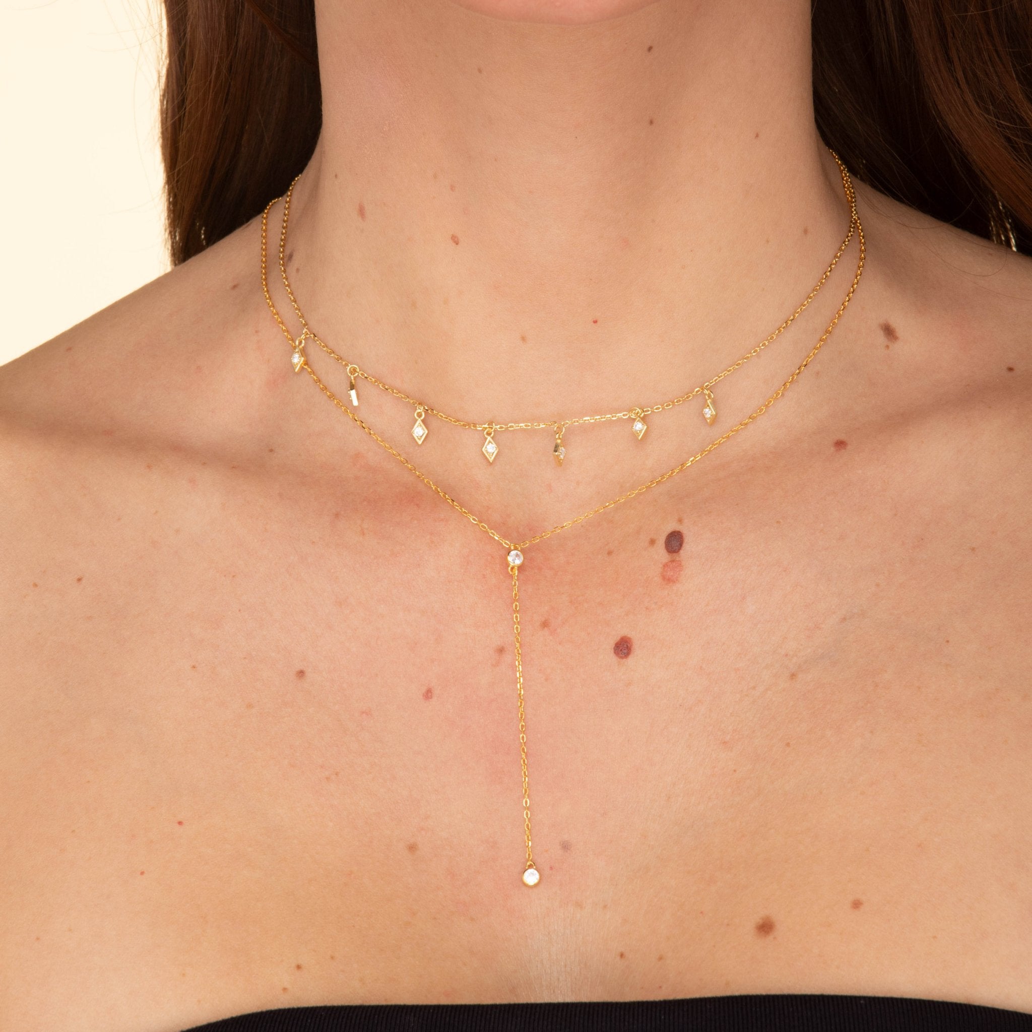 Double Bezel Drop Chain Y Necklace - Camile & Stone