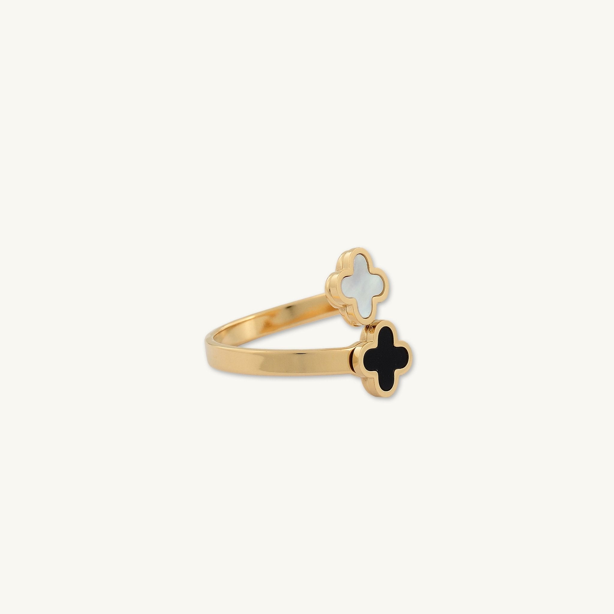 Double Clover Opal Onyx Open Ring - Camile & Stone