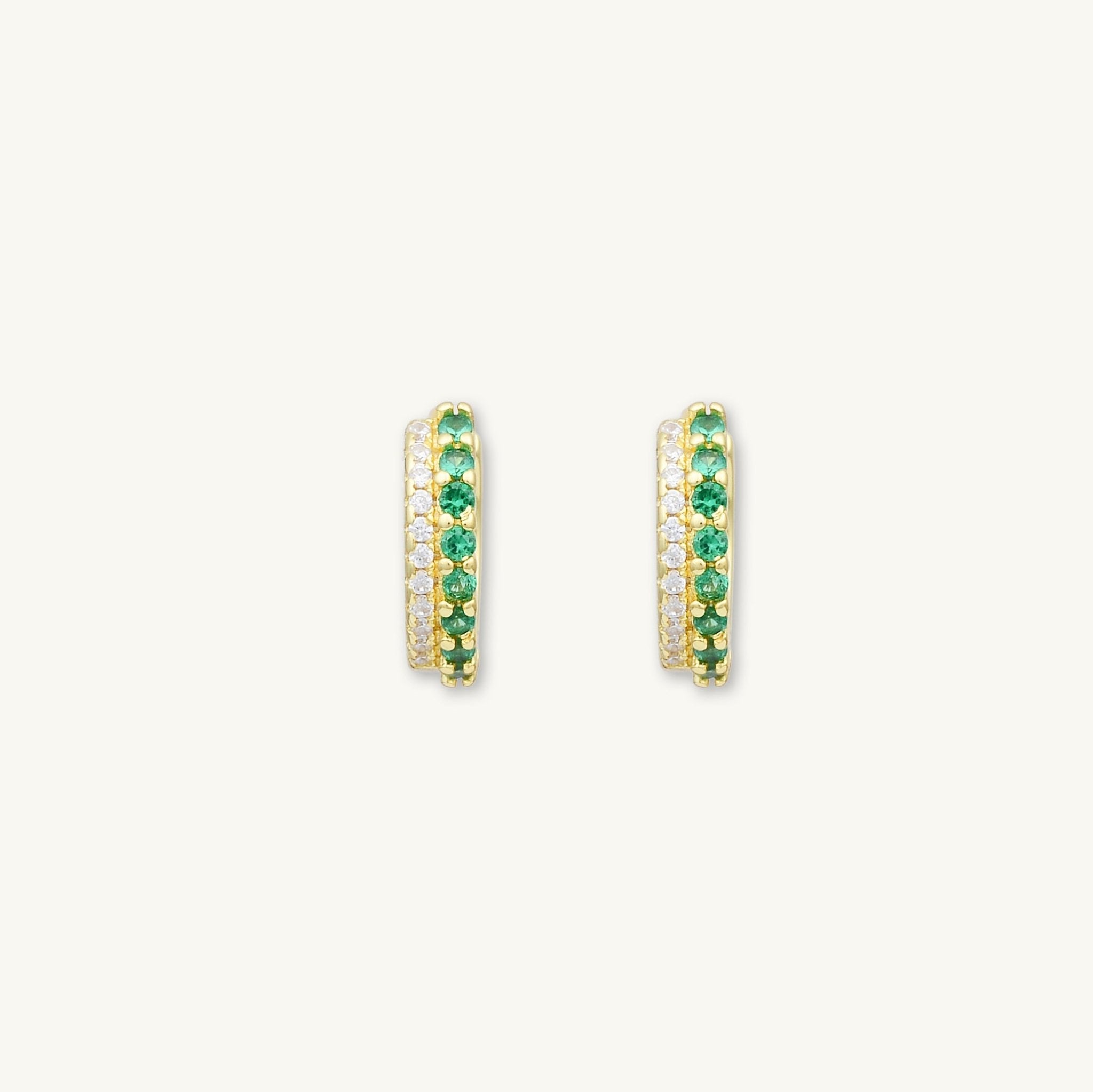 Double Emerald Pave Huggie Hoop Earrings - Camile & Stone