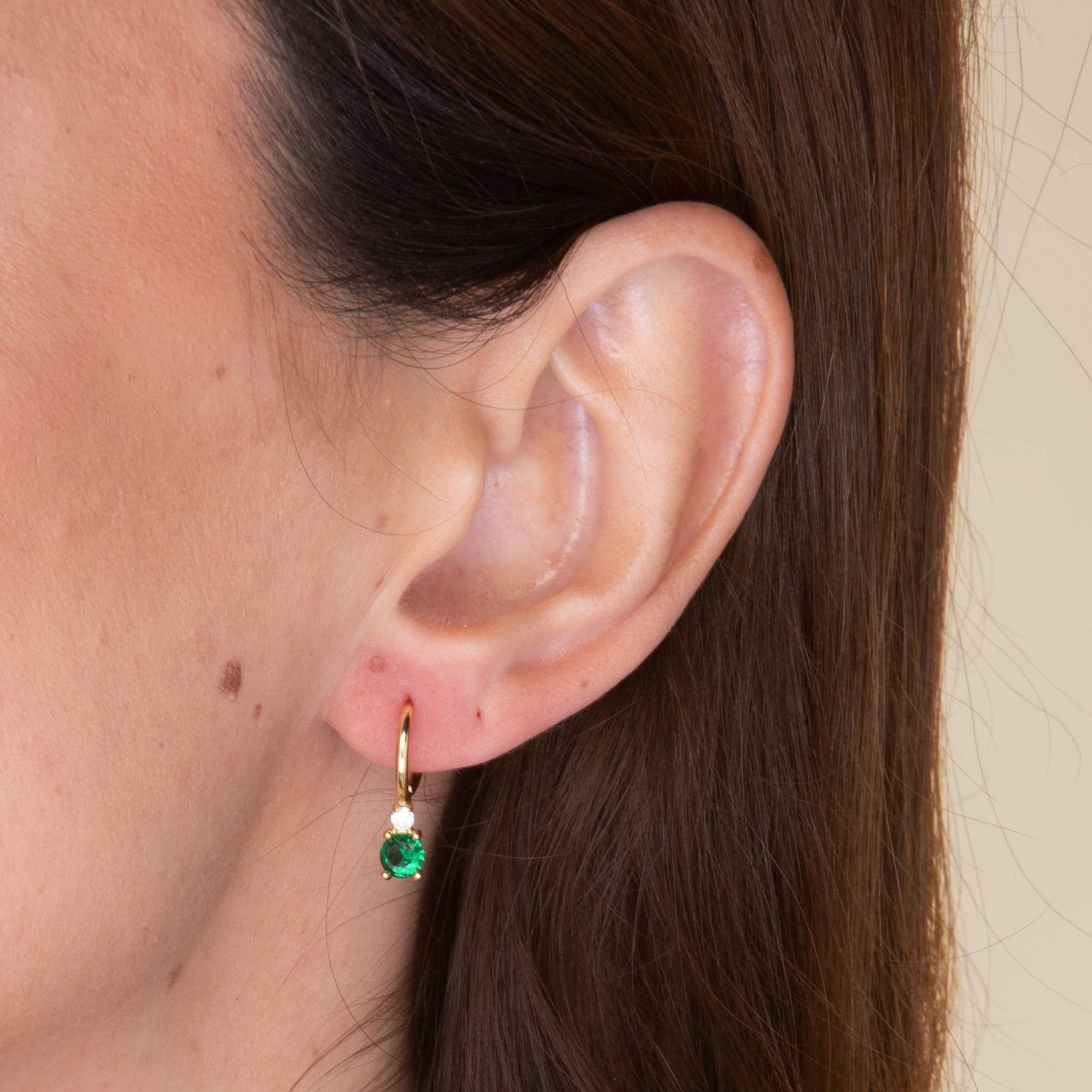 Double Emerald Solitaire Huggie Earrings - Camile & Stone