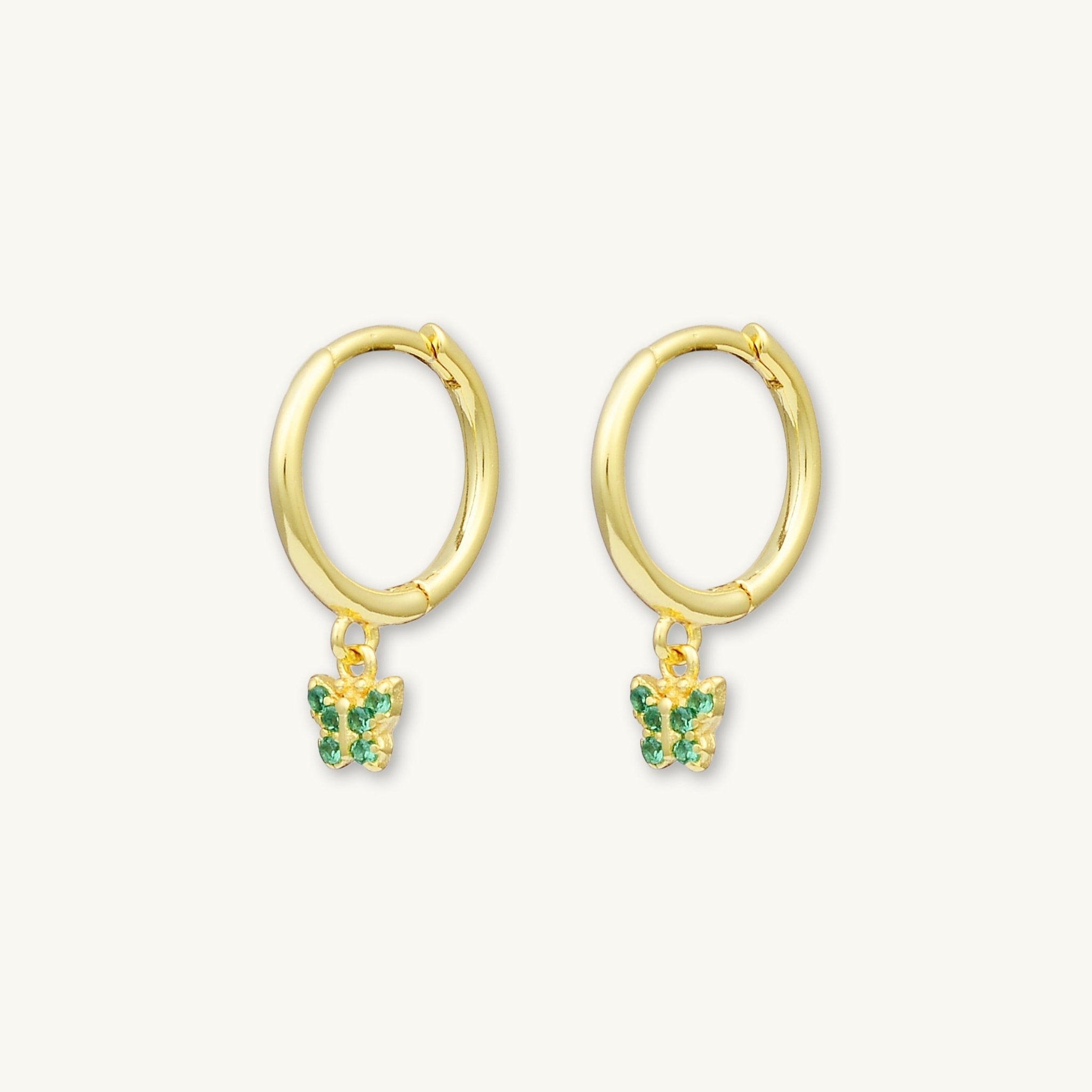 Emerald Butterfly Zirconia Drop Huggie Earrings - Camile & Stone