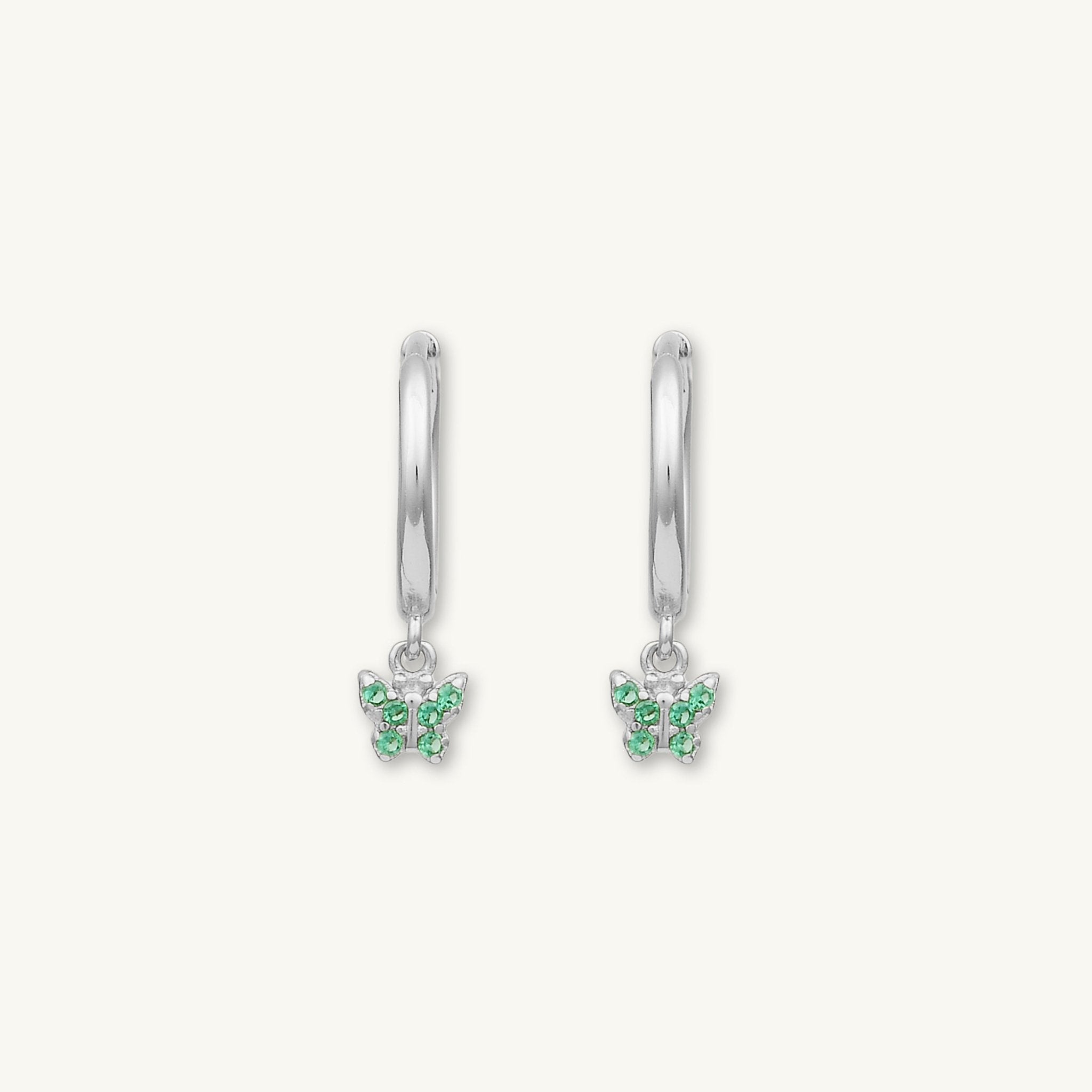 Emerald Butterfly Zirconia Drop Huggie Earrings - Camile & Stone
