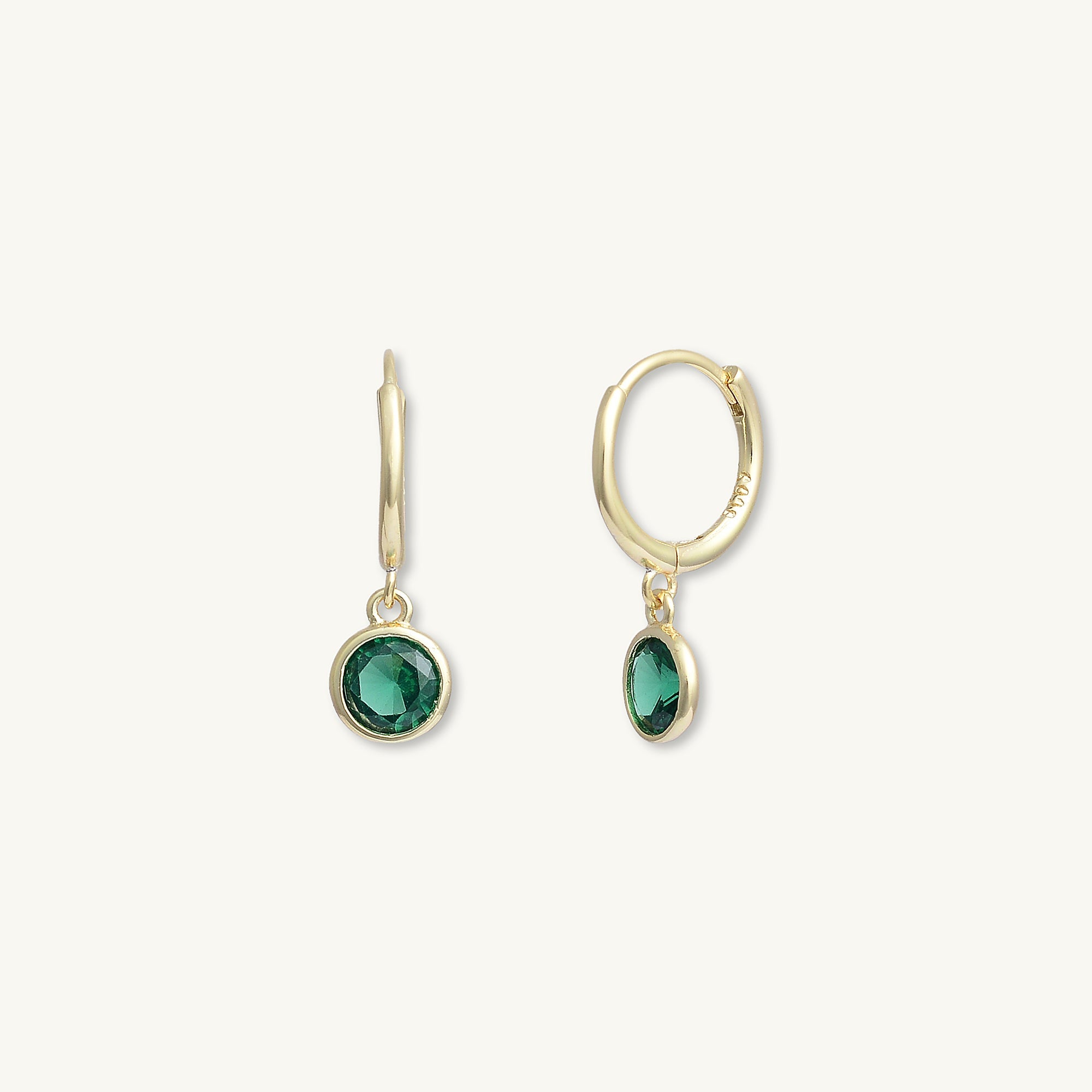 Emerald Circle Dangle Huggie Earrings - Camile & Stone