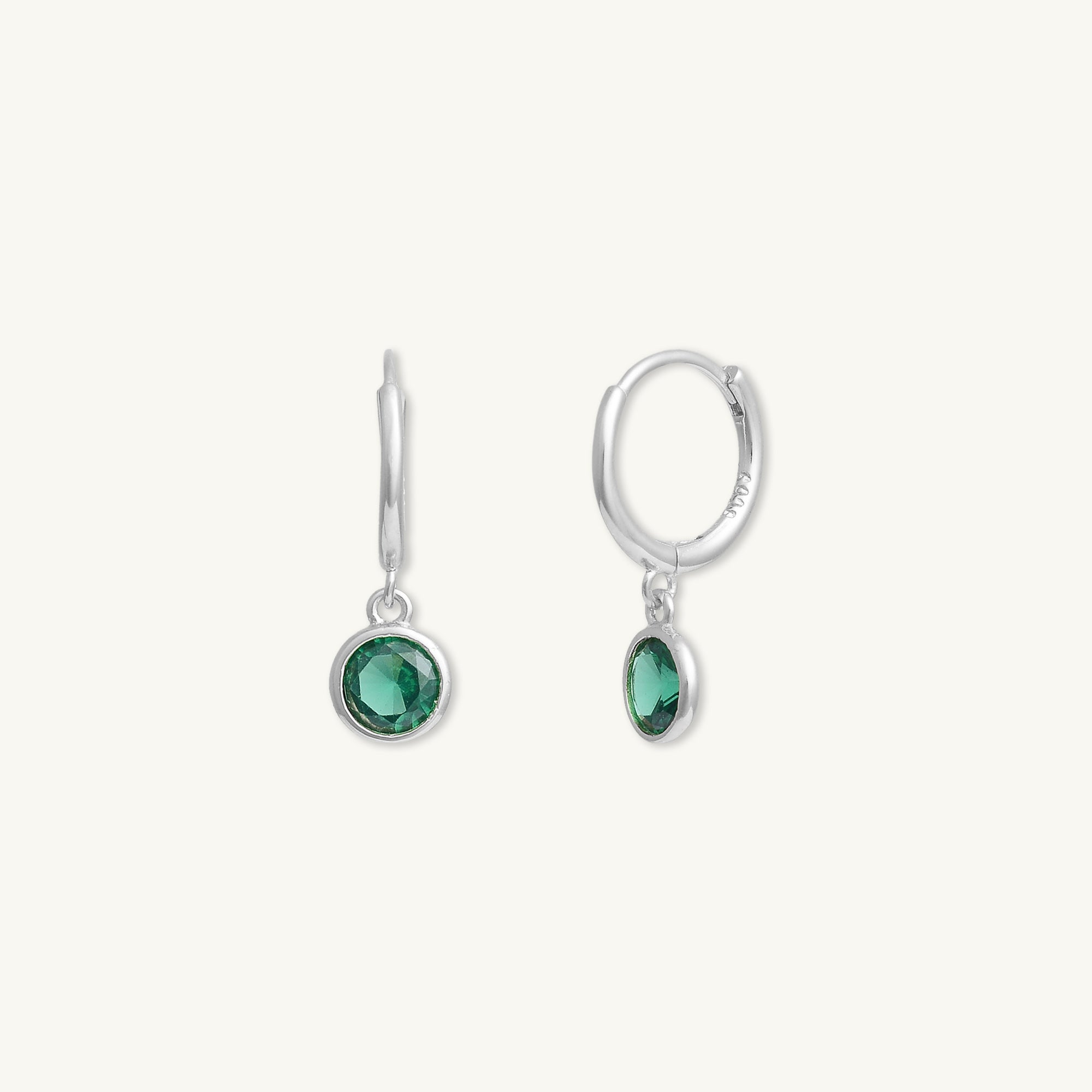 Emerald Circle Dangle Huggie Earrings - Camile & Stone