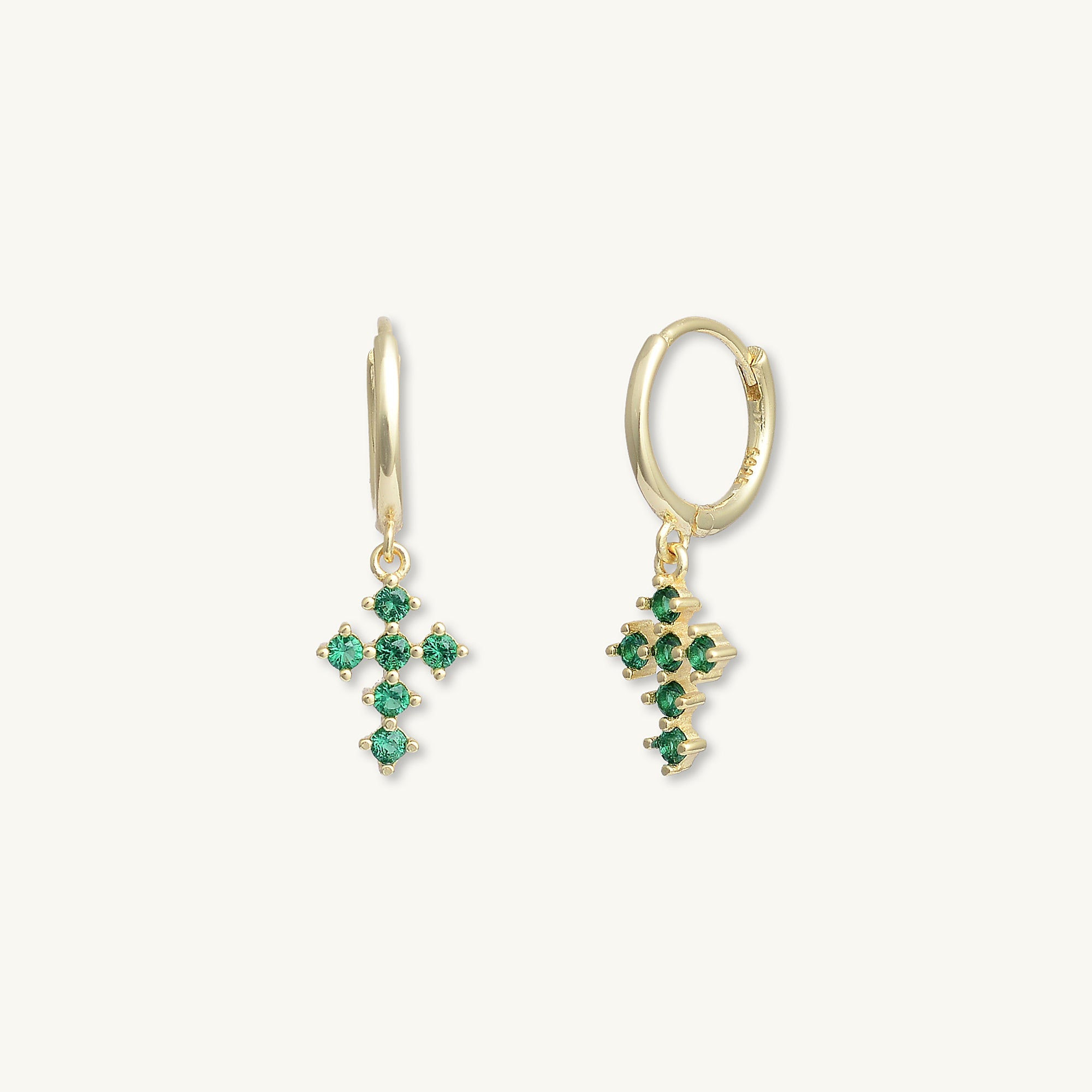 Emerald Cross Zirconia Huggie Earrings - Camile & Stone