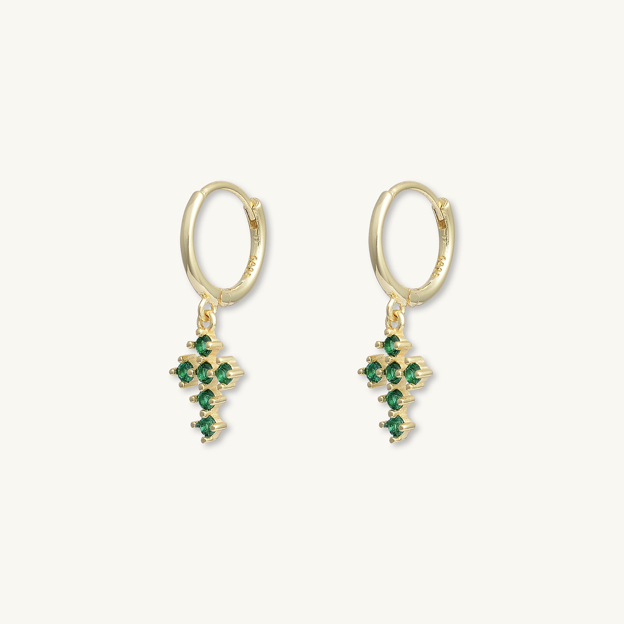 Emerald Cross Zirconia Huggie Earrings - Camile & Stone