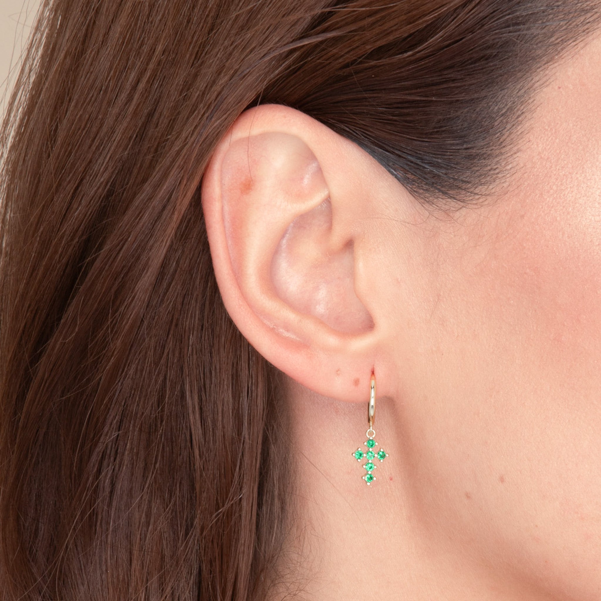 Emerald Cross Zirconia Huggie Earrings - Camile & Stone