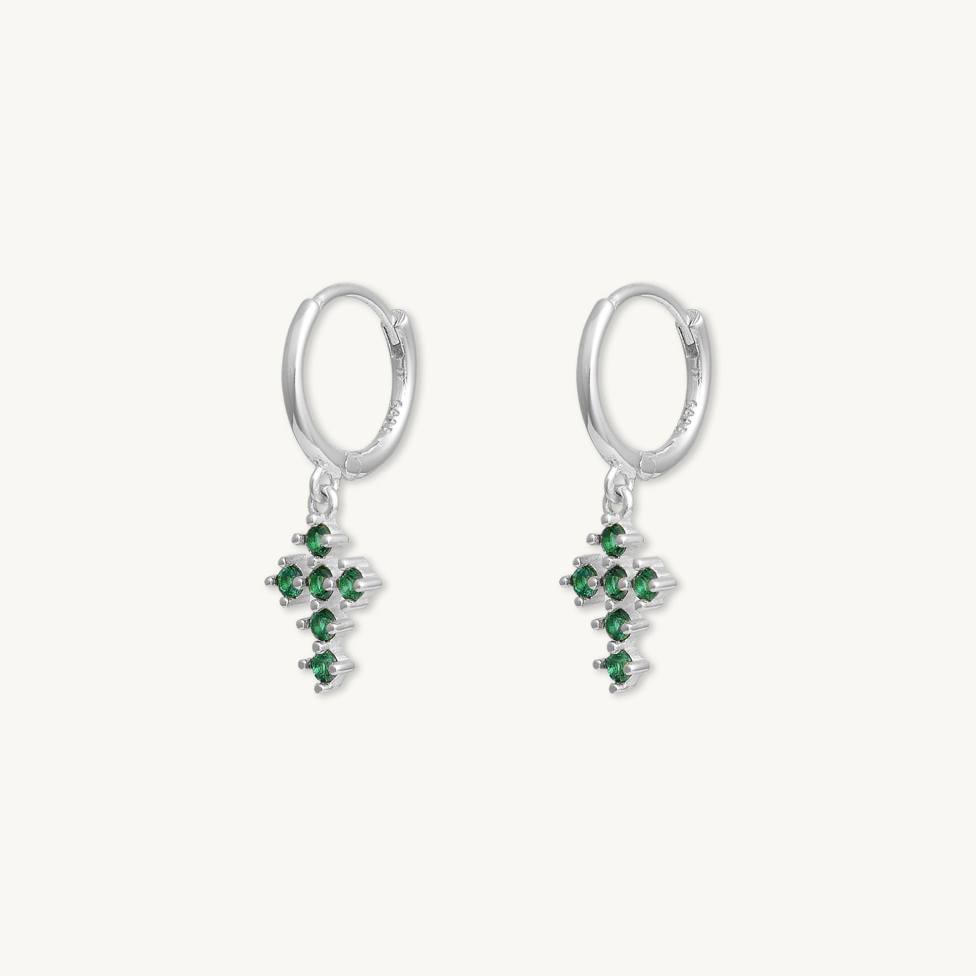 Emerald Cross Zirconia Huggie Earrings - Camile & Stone