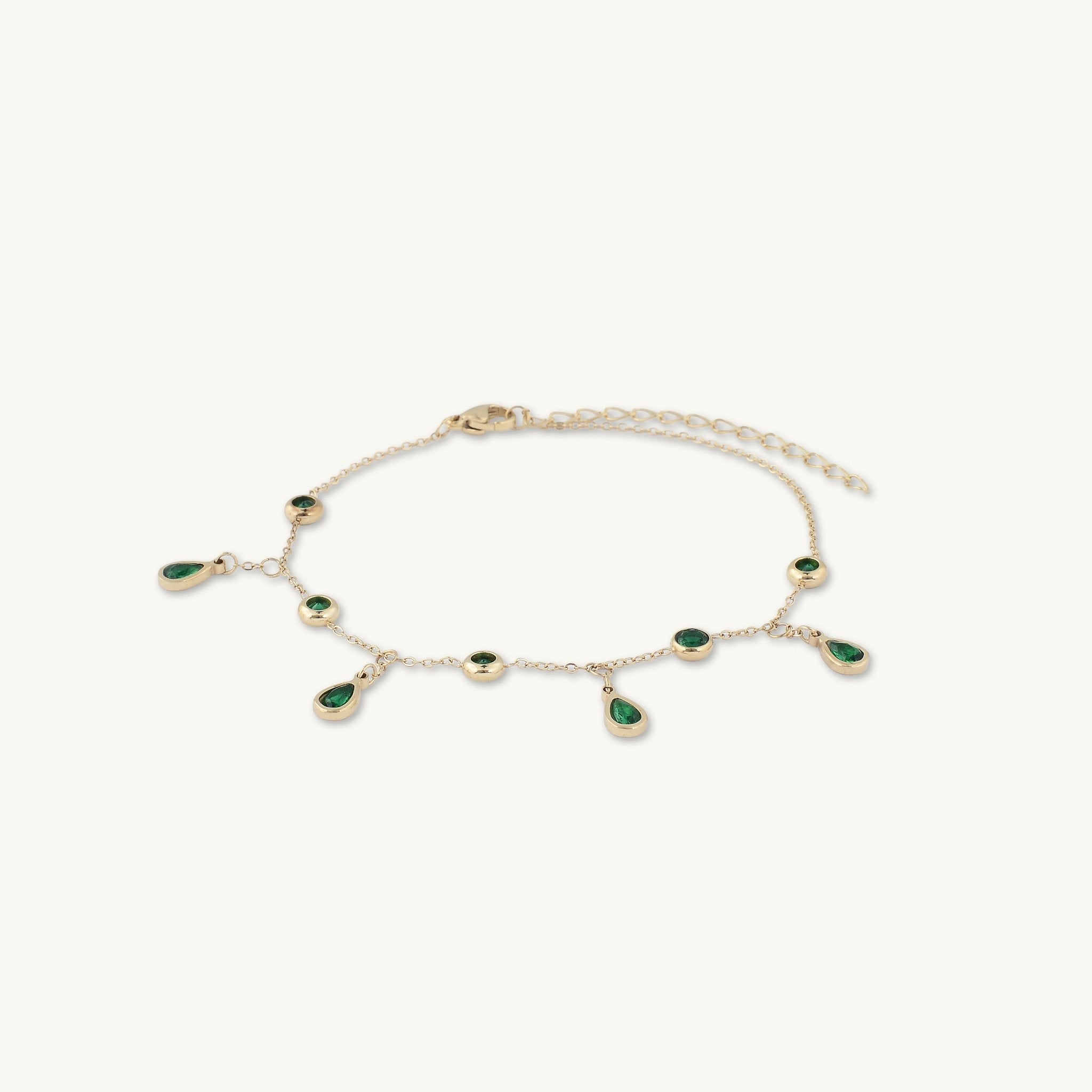 Emerald Dangly Teardrop Station Bracelet - Camile & Stone