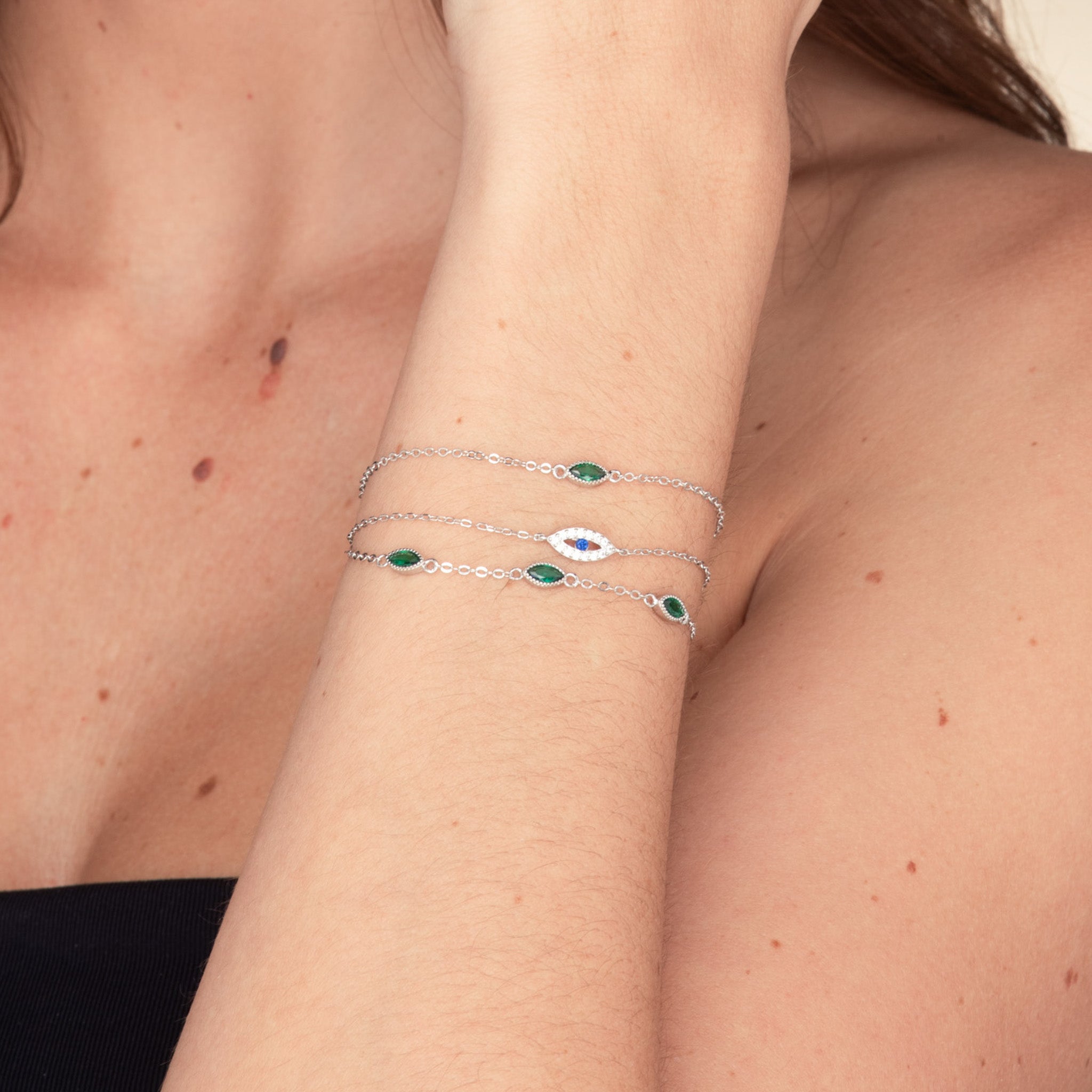 Emerald Evil Eve Marquise Chain Bracelet - Camile & Stone