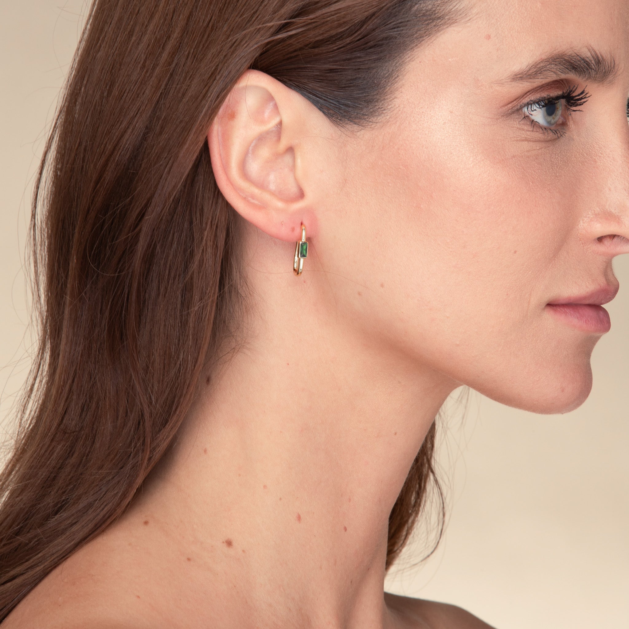 Emerald Long Baguette Huggie Hoops Earrings - Camile & Stone