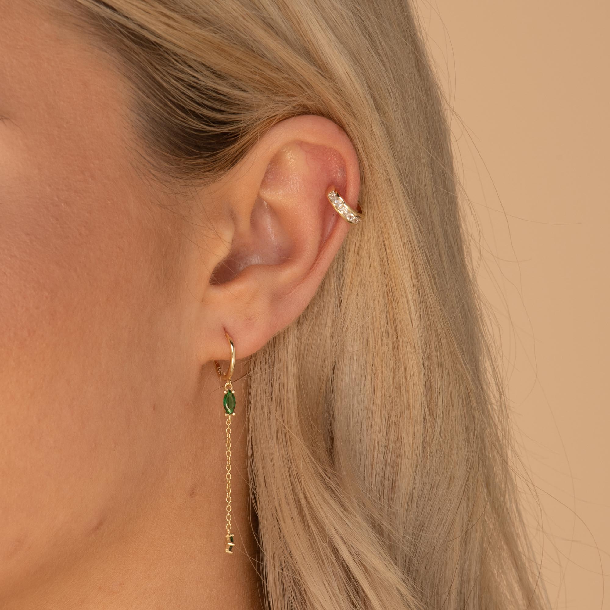 Emerald Marquise Sapphire Drop Huggie Earrings - Camile & Stone
