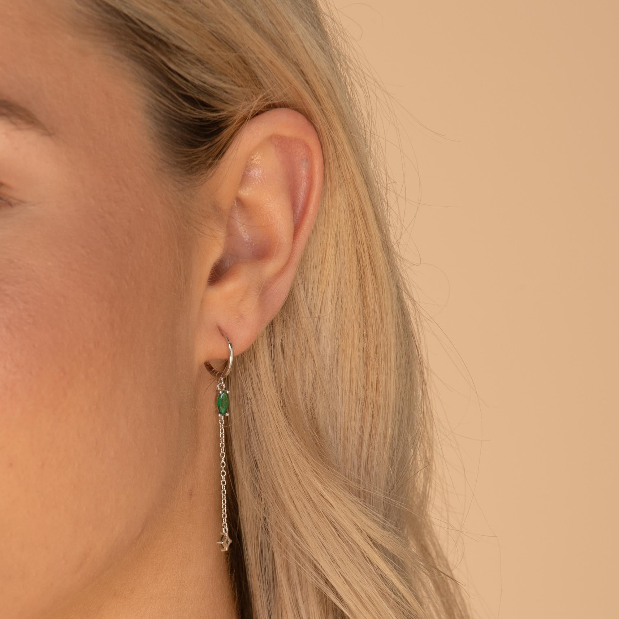 Emerald Marquise Sapphire Drop Huggie Earrings - Camile & Stone