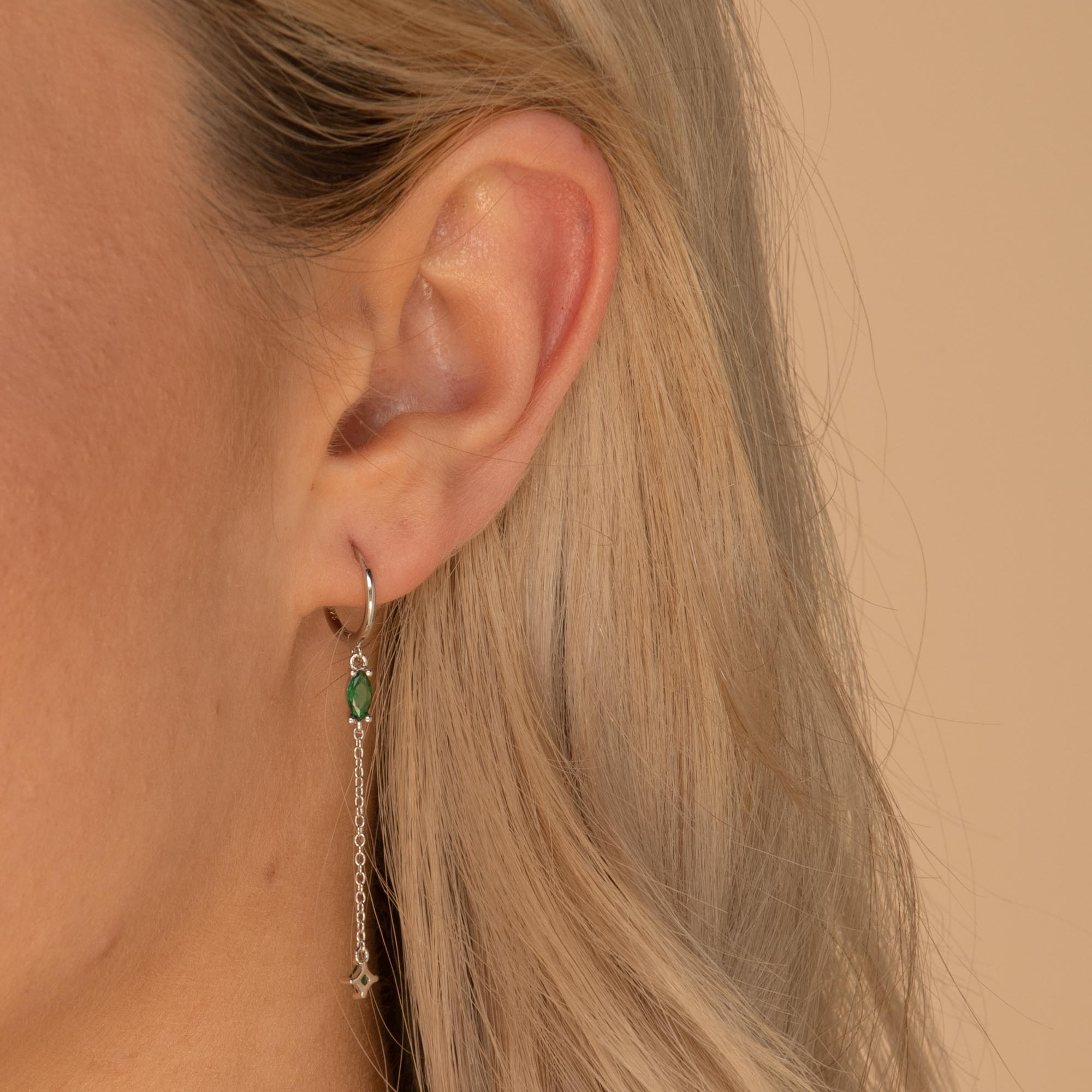 Emerald Marquise Sapphire Drop Huggie Earrings - Camile & Stone
