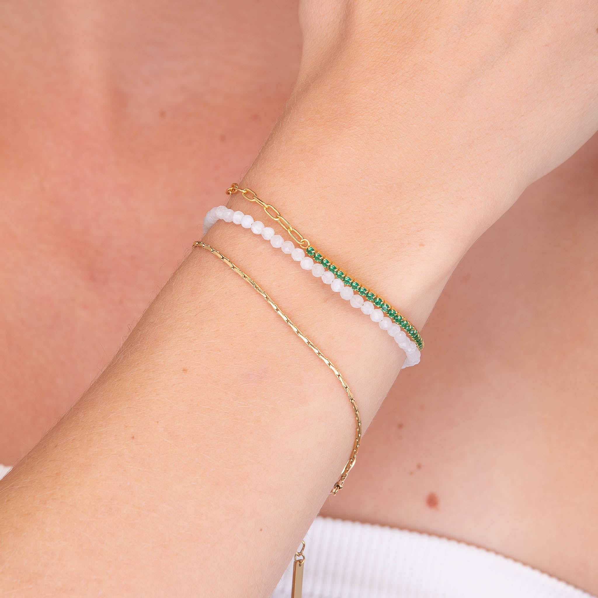 Emerald Tennis Link Chain Bracelet - Camile & Stone