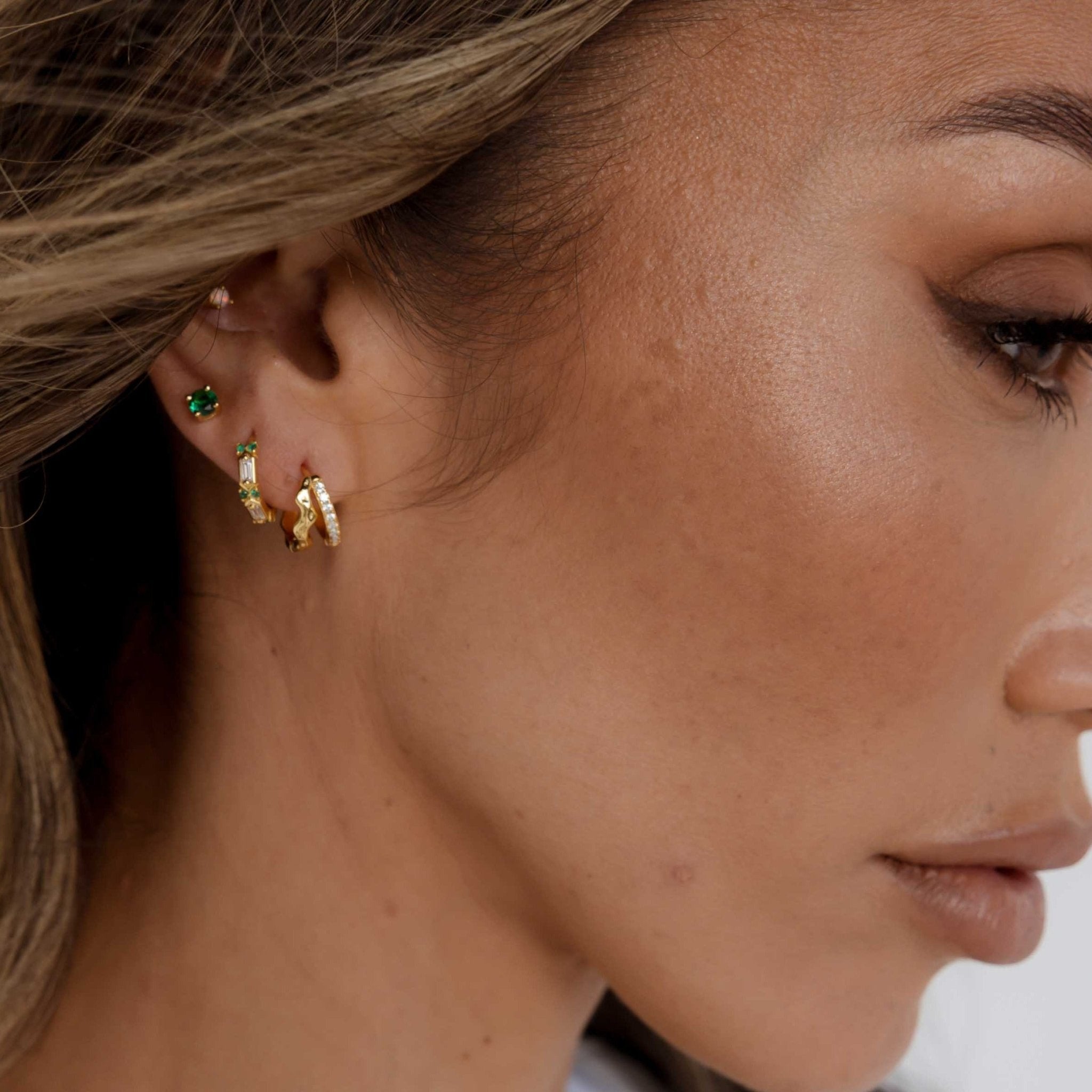 Emerald Zirconia Huggie Earrings - Camile & Stone