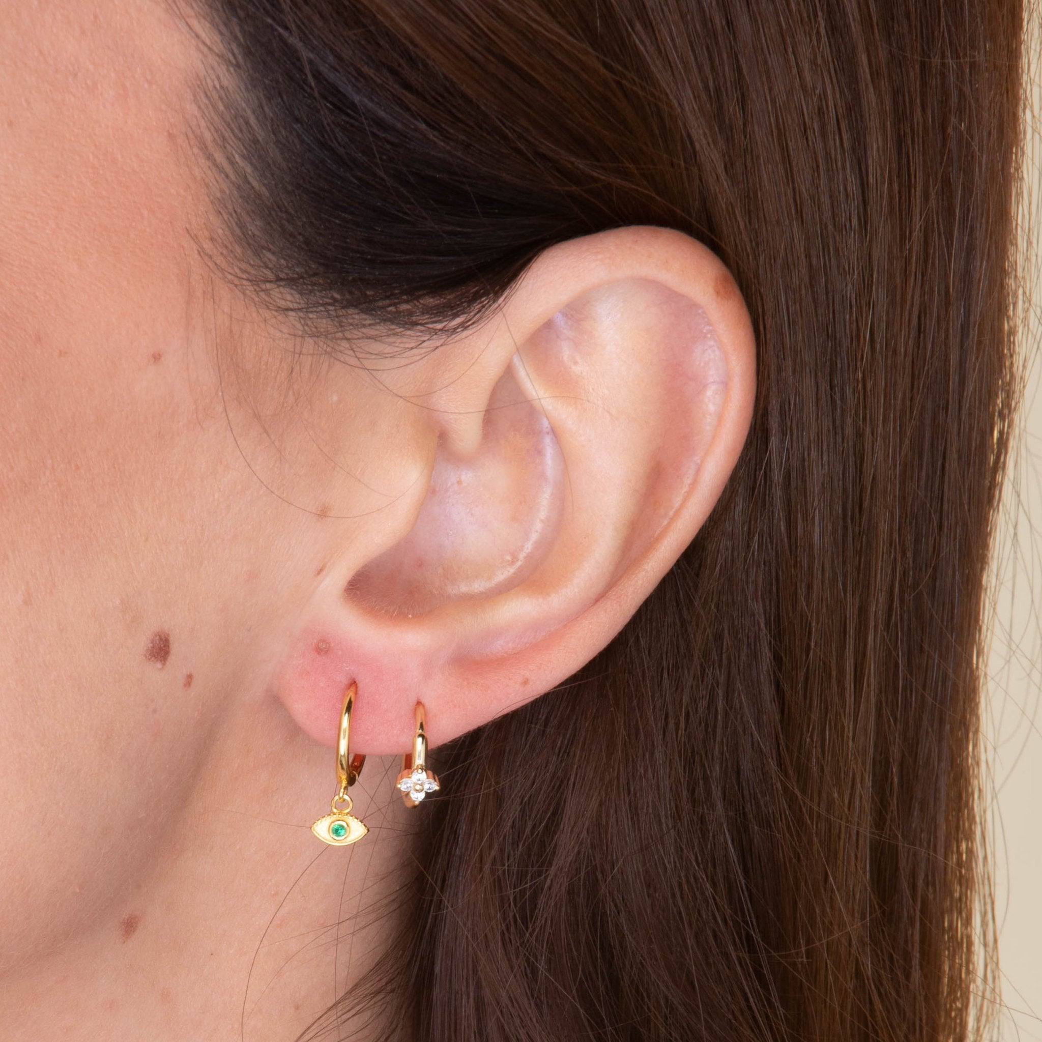 Evil Eye Emerald Huggie Earrings - Camile & Stone